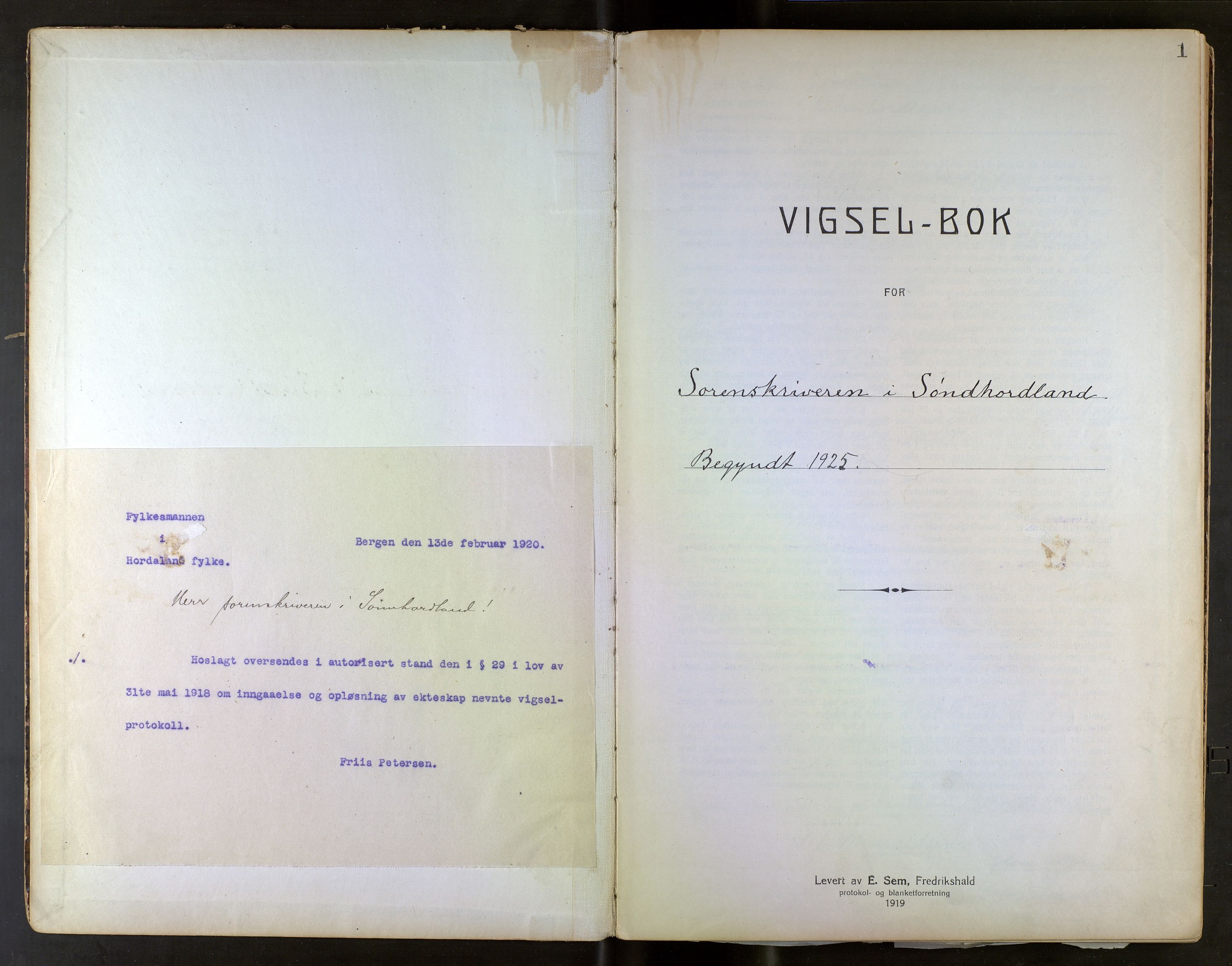 Sunnhordland sorenskrivar, AV/SAB-A-2401/2/I/Ia/L0001: Vigselsbok, 1925-1943, s. 1a