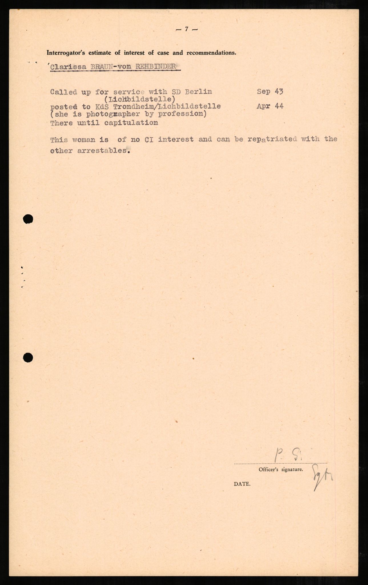 Forsvaret, Forsvarets overkommando II, RA/RAFA-3915/D/Db/L0004: CI Questionaires. Tyske okkupasjonsstyrker i Norge. Tyskere., 1945-1946, s. 91