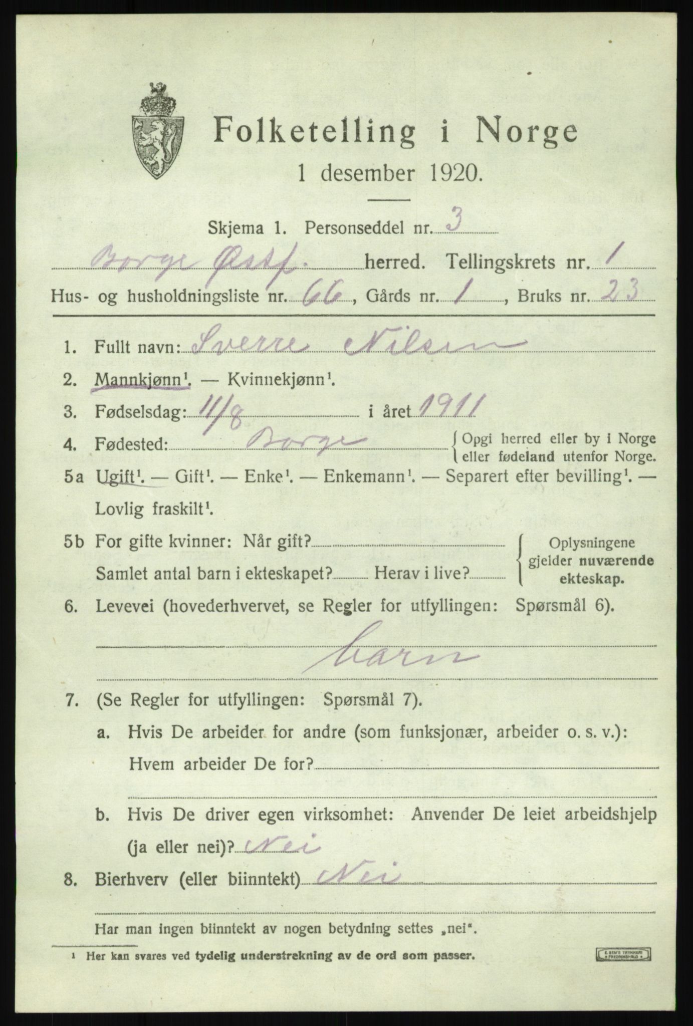 SAO, Folketelling 1920 for 0113 Borge herred, 1920, s. 2611