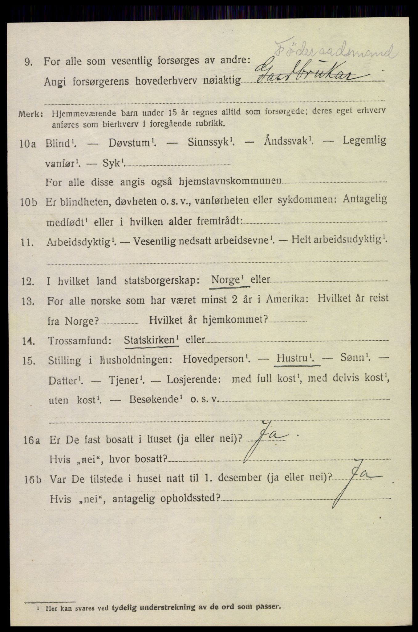SAK, Folketelling 1920 for 0940 Valle herred, 1920, s. 500