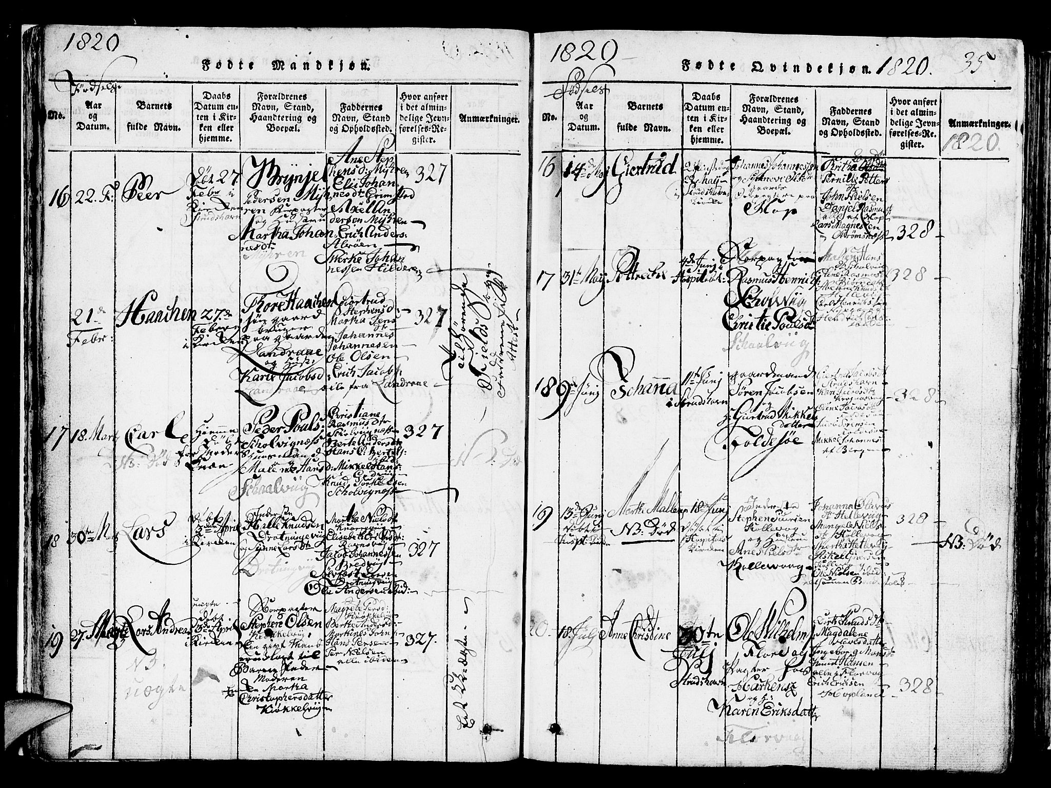 Askøy Sokneprestembete, AV/SAB-A-74101/H/Ha/Hab/Haba/L0002: Klokkerbok nr. A 2, 1815-1846, s. 35