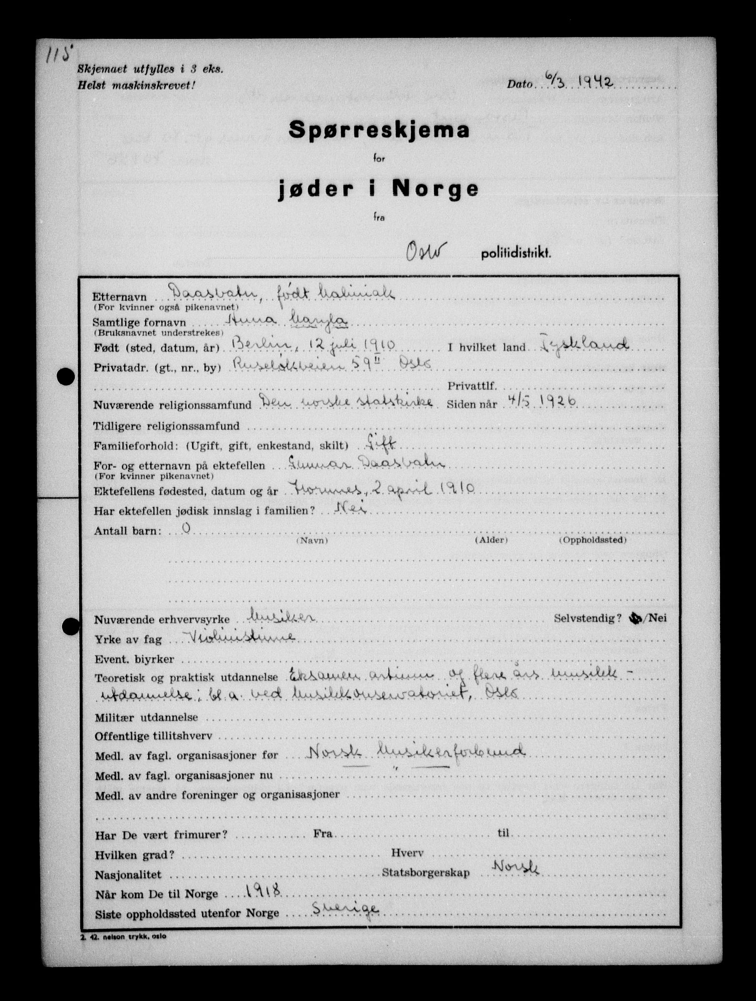 RA, Statspolitiet - Hovedkontoret / Osloavdelingen, G/Ga/L0009: Spørreskjema for jøder i Norge, Oslo Alexander-Gutman, 1942, s. 115