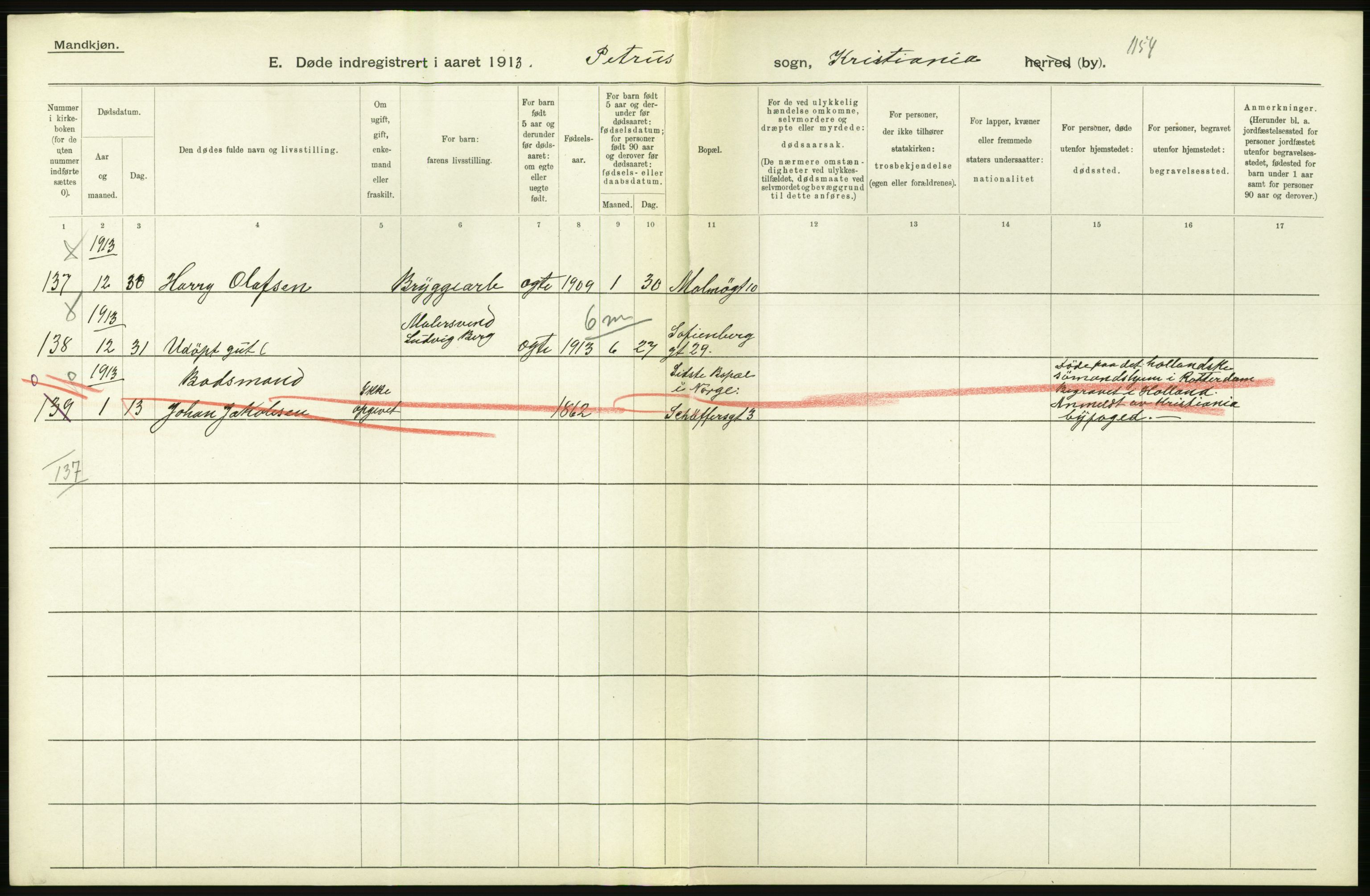 Statistisk sentralbyrå, Sosiodemografiske emner, Befolkning, RA/S-2228/D/Df/Dfb/Dfbc/L0009: Kristiania: Døde., 1913, s. 470