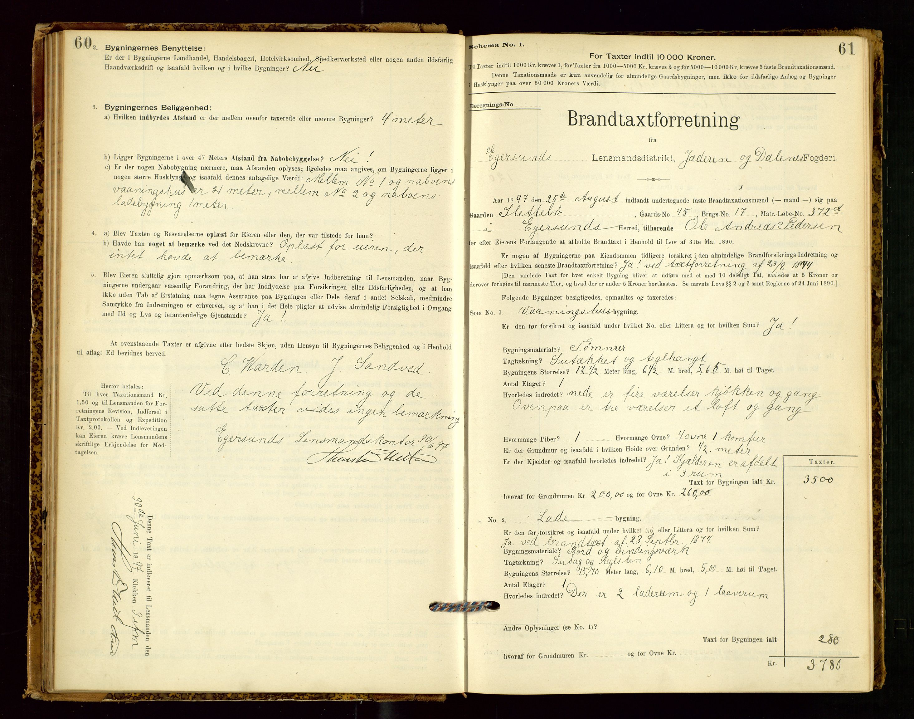 Eigersund lensmannskontor, AV/SAST-A-100171/Gob/L0001: Skjemaprotokoll, 1894-1909, s. 60-61