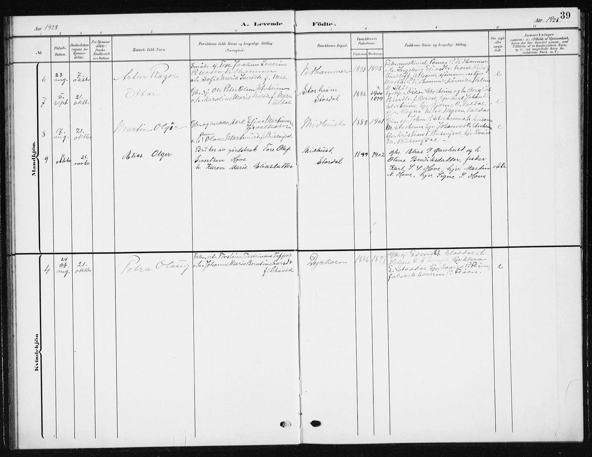 Ministerialprotokoller, klokkerbøker og fødselsregistre - Møre og Romsdal, AV/SAT-A-1454/521/L0303: Klokkerbok nr. 521C04, 1908-1943, s. 39