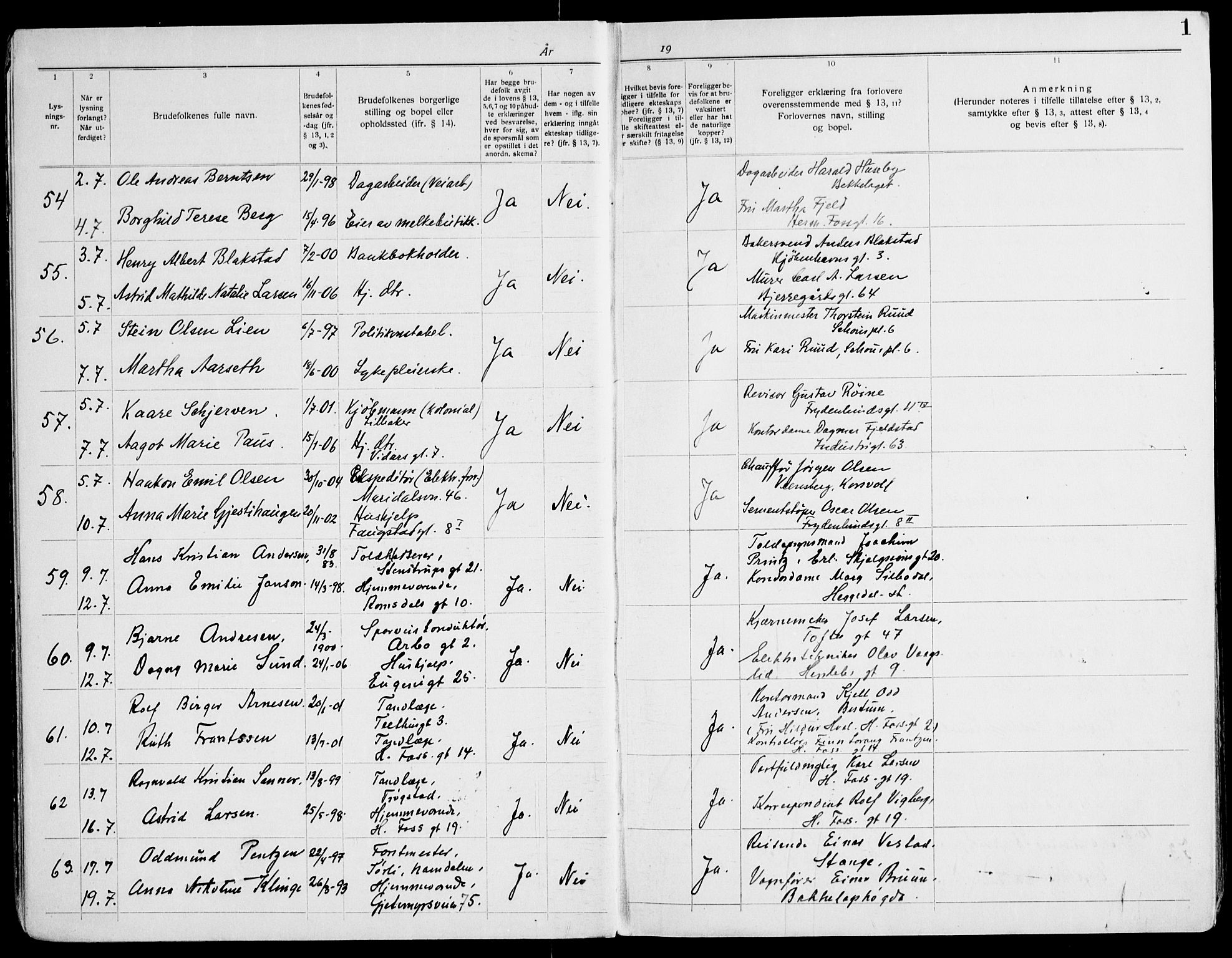 Gamle Aker prestekontor Kirkebøker, AV/SAO-A-10617a/H/L0007: Lysningsprotokoll nr. 7, 1928-1935, s. 1