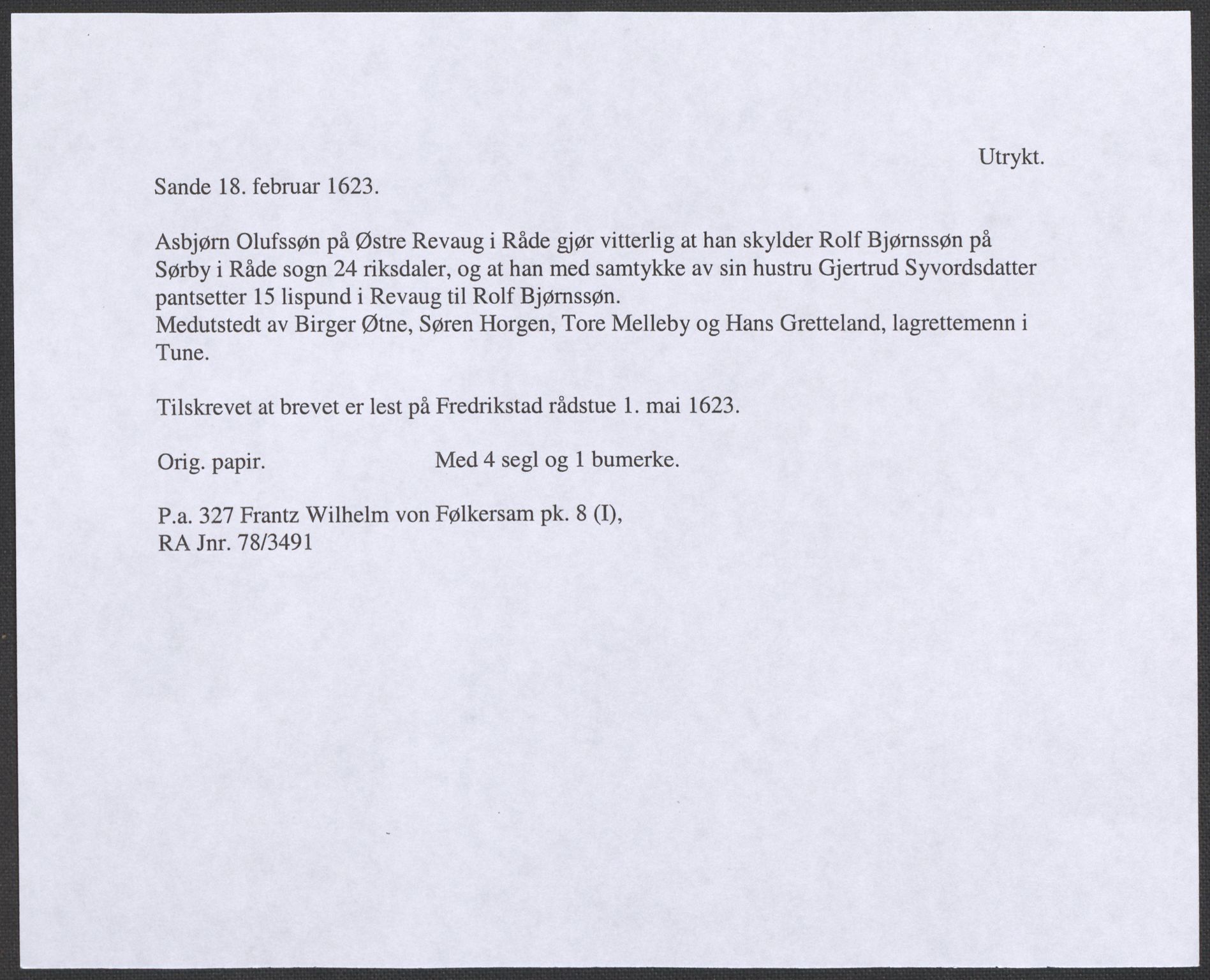 Riksarkivets diplomsamling, AV/RA-EA-5965/F12/L0007: Pk. 8 (I), 1604-1719, s. 51