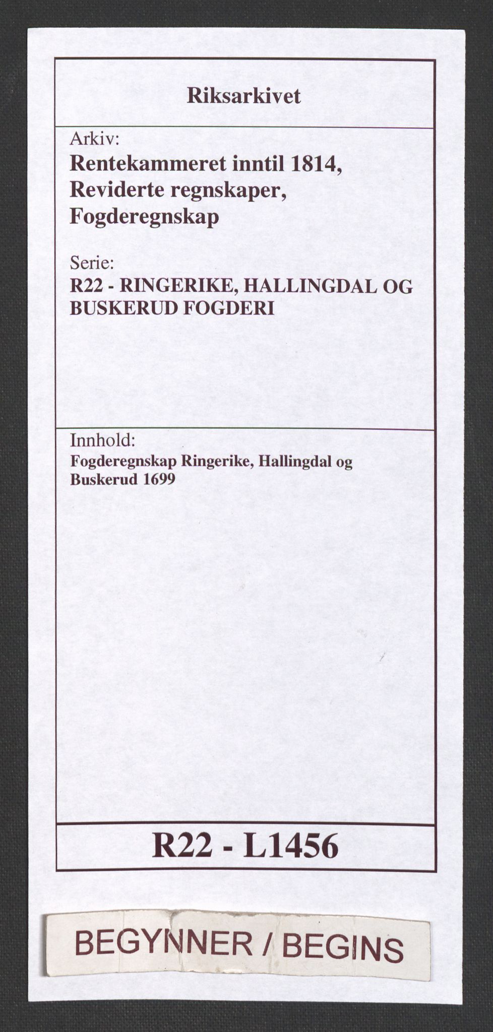 Rentekammeret inntil 1814, Reviderte regnskaper, Fogderegnskap, AV/RA-EA-4092/R22/L1456: Fogderegnskap Ringerike, Hallingdal og Buskerud, 1699, s. 1