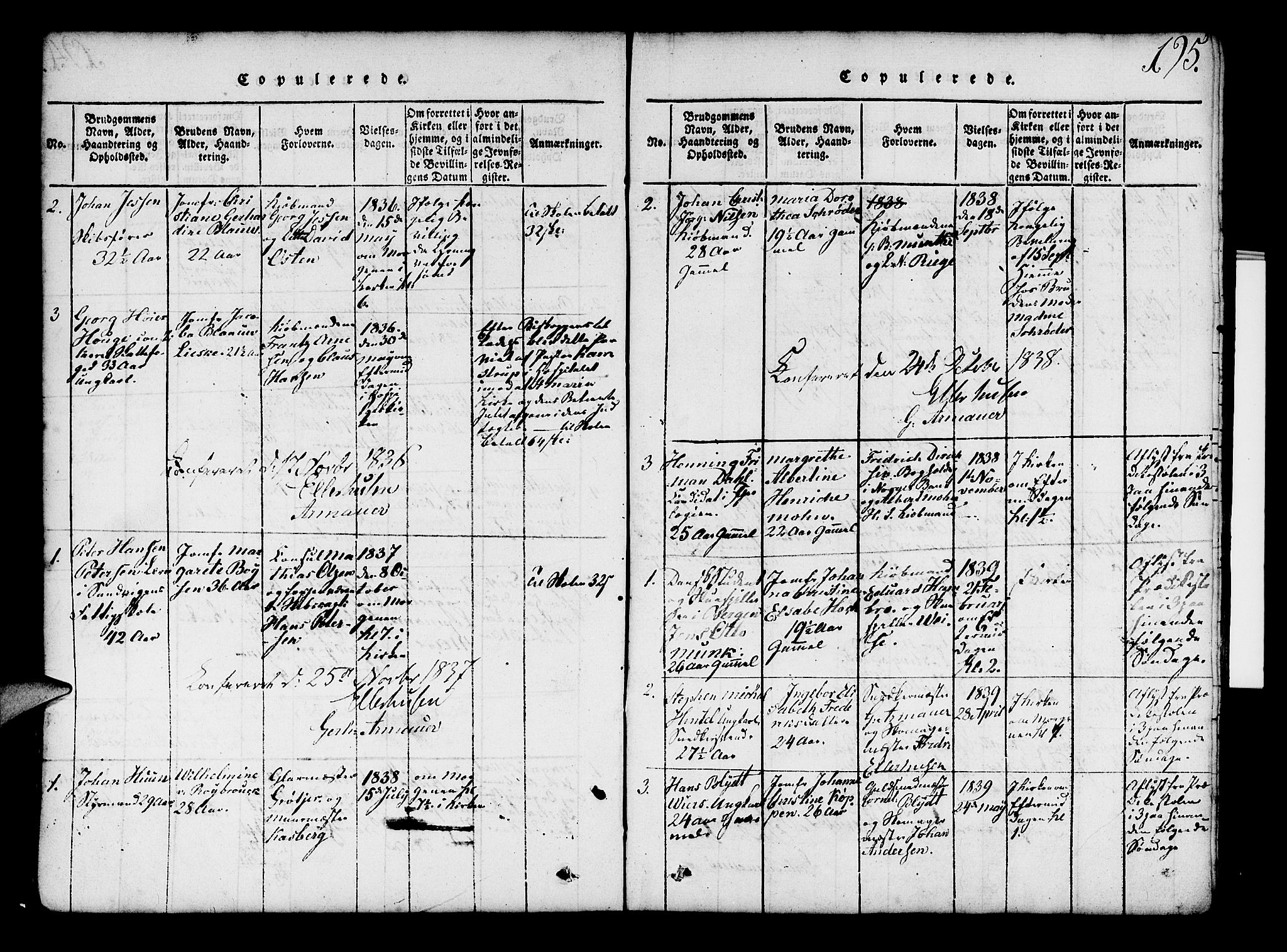 Mariakirken Sokneprestembete, AV/SAB-A-76901/H/Hab/L0001: Klokkerbok nr. A 1, 1815-1846, s. 195