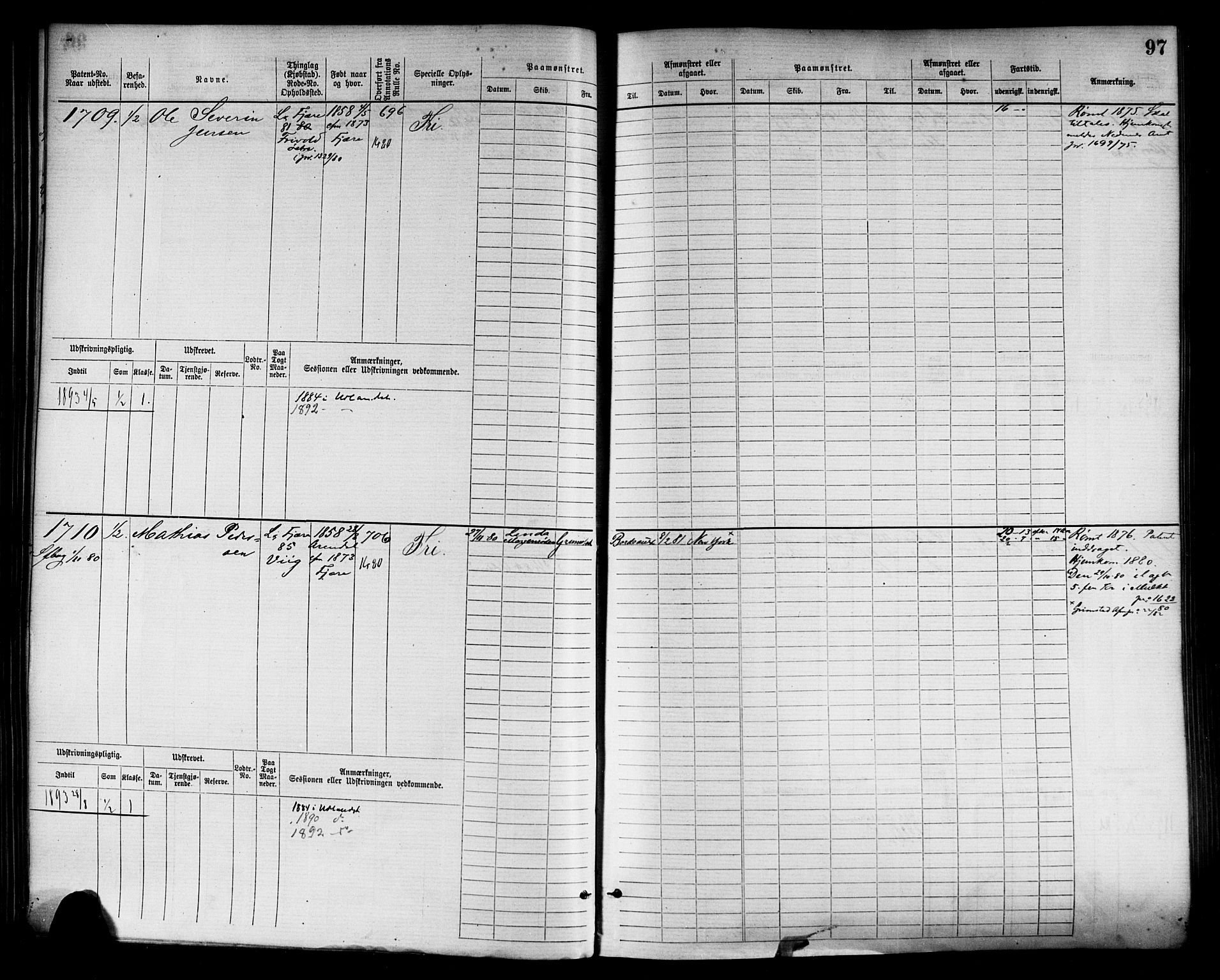 Grimstad mønstringskrets, AV/SAK-2031-0013/F/Fb/L0003: Hovedrulle nr 1517-2276, F-6, 1877-1888, s. 103