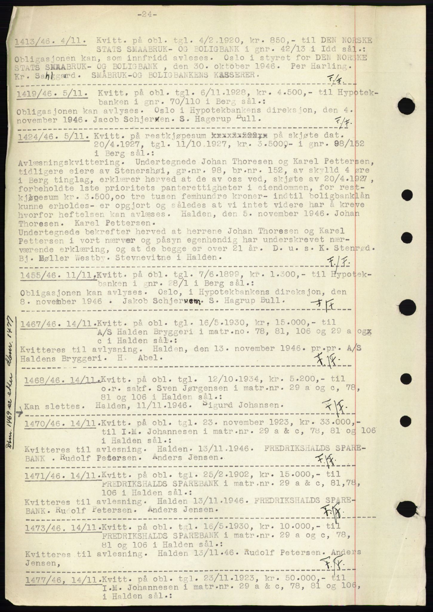 Idd og Marker sorenskriveri, SAO/A-10283/G/Gb/Gbc/L0003: Pantebok nr. B4-9b, 1946-1946, Tingl.dato: 04.11.1946