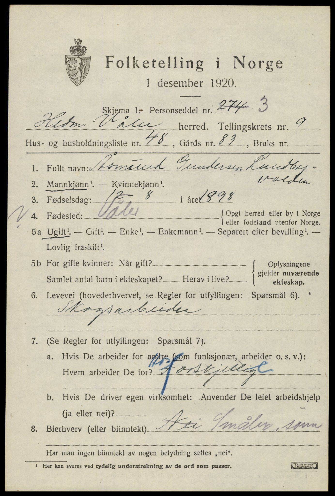 SAH, Folketelling 1920 for 0426 Våler herred, 1920, s. 9791
