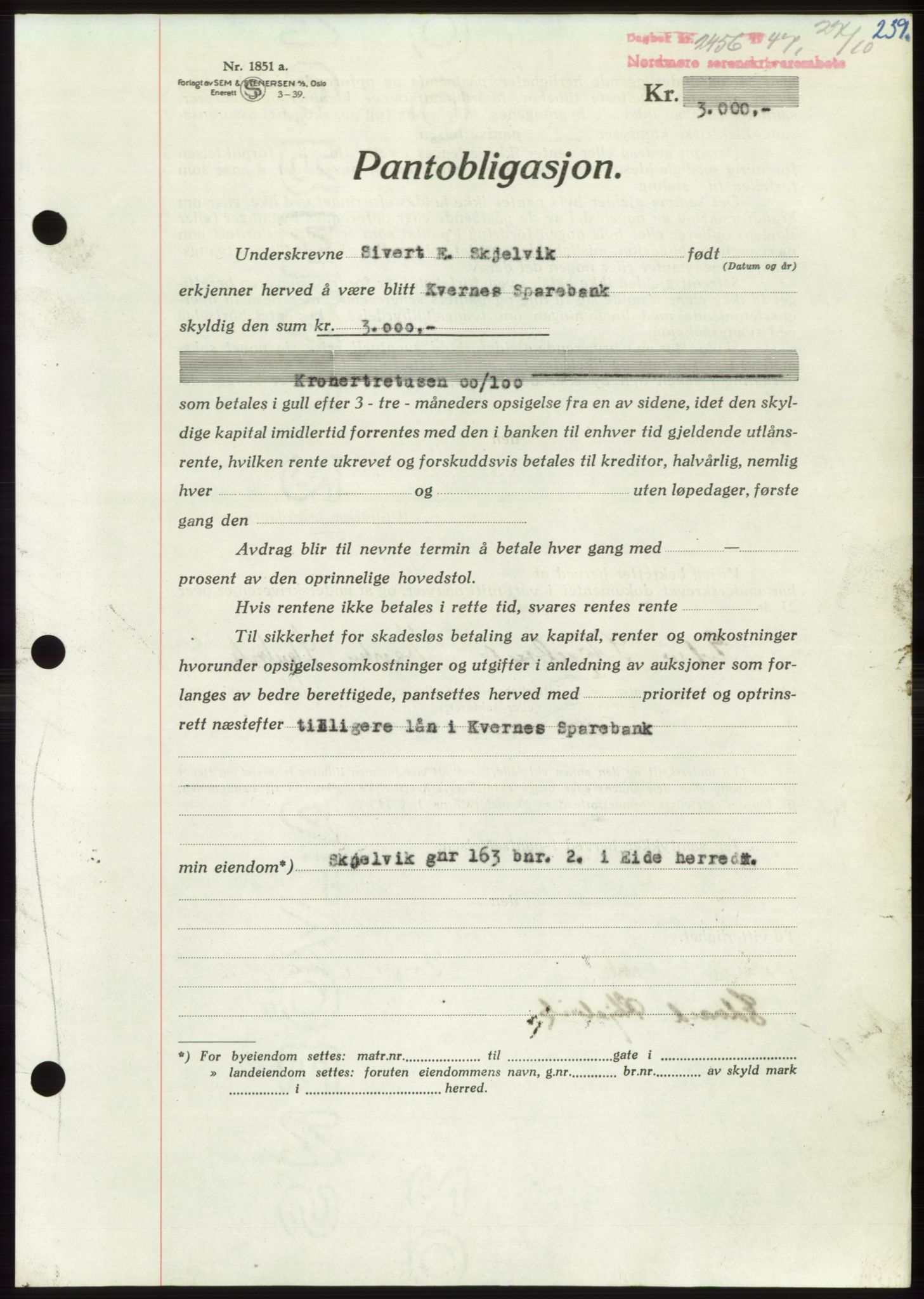 Nordmøre sorenskriveri, AV/SAT-A-4132/1/2/2Ca: Pantebok nr. B97, 1947-1948, Dagboknr: 2456/1947