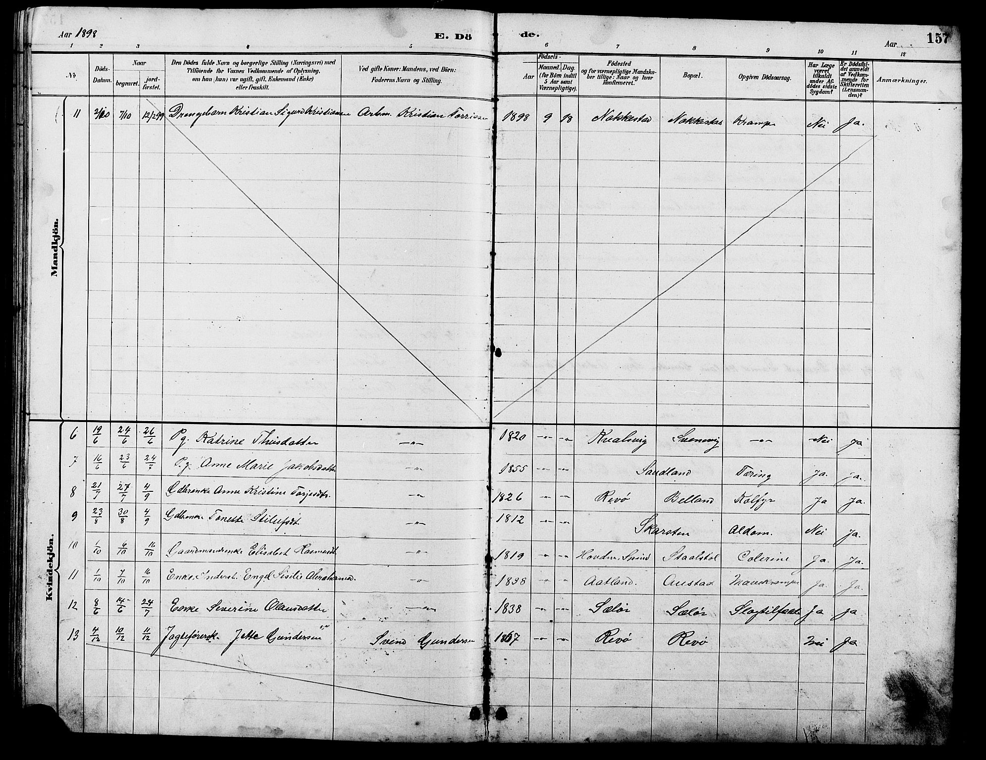 Lyngdal sokneprestkontor, AV/SAK-1111-0029/F/Fb/Fba/L0003: Klokkerbok nr. B 3, 1886-1903, s. 157