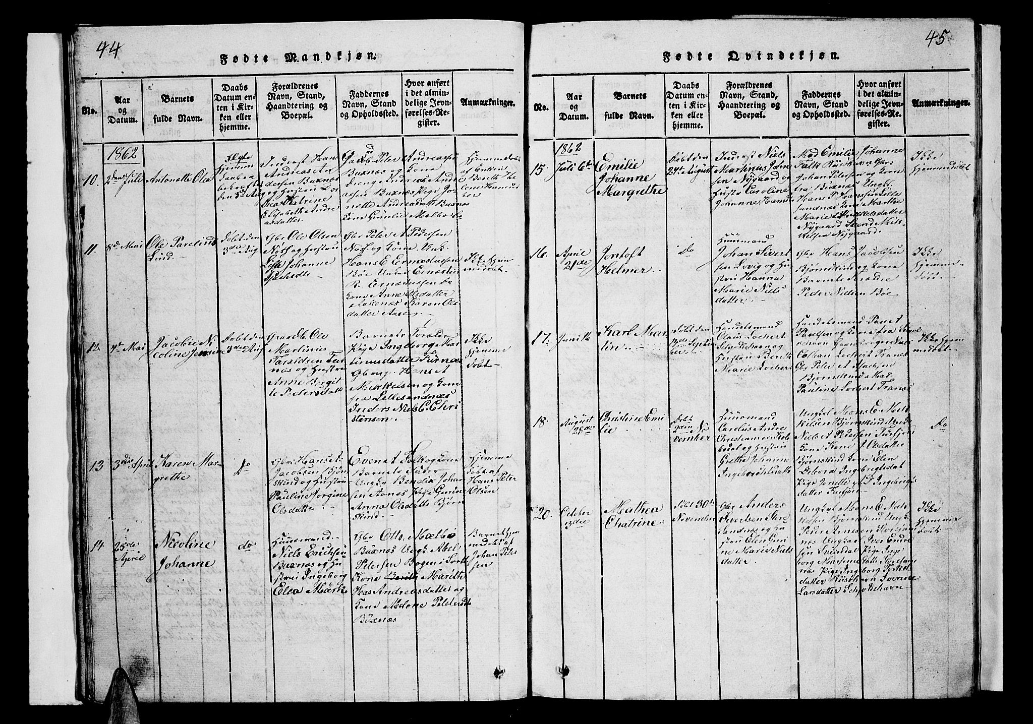 Ministerialprotokoller, klokkerbøker og fødselsregistre - Nordland, AV/SAT-A-1459/899/L1446: Klokkerbok nr. 899C01, 1820-1868, s. 44-45