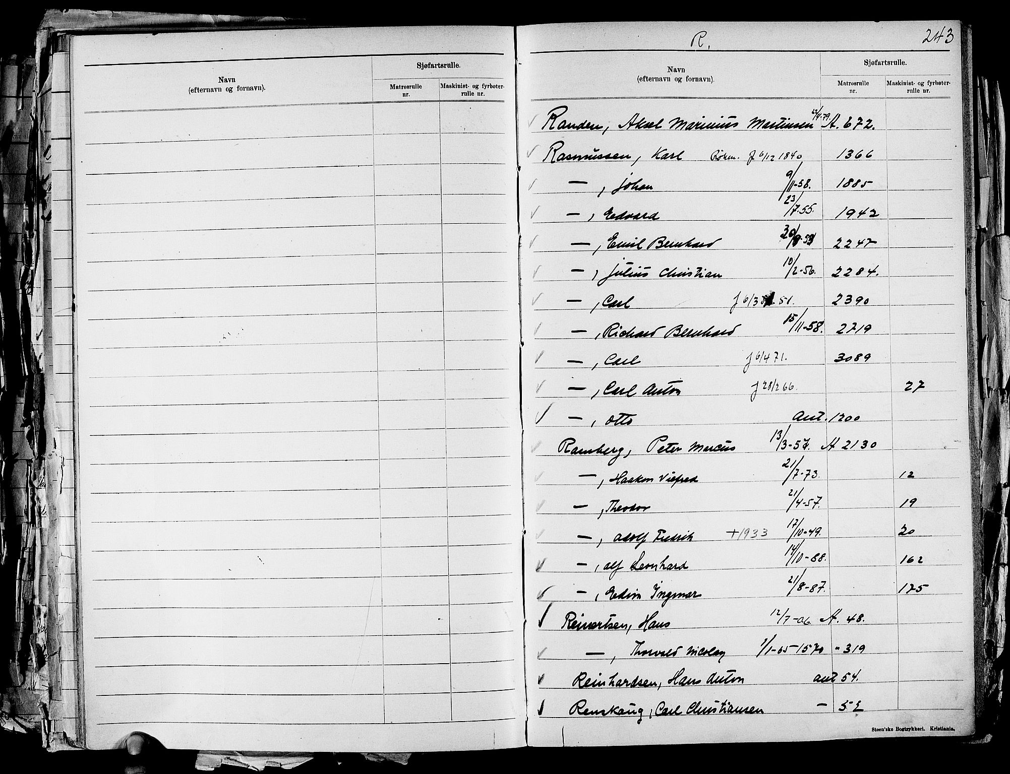 Drammen innrulleringsdistrikt, SAKO/A-781/G/Ga/L0001: Navneregister til rullene, 1860-1948, s. 260