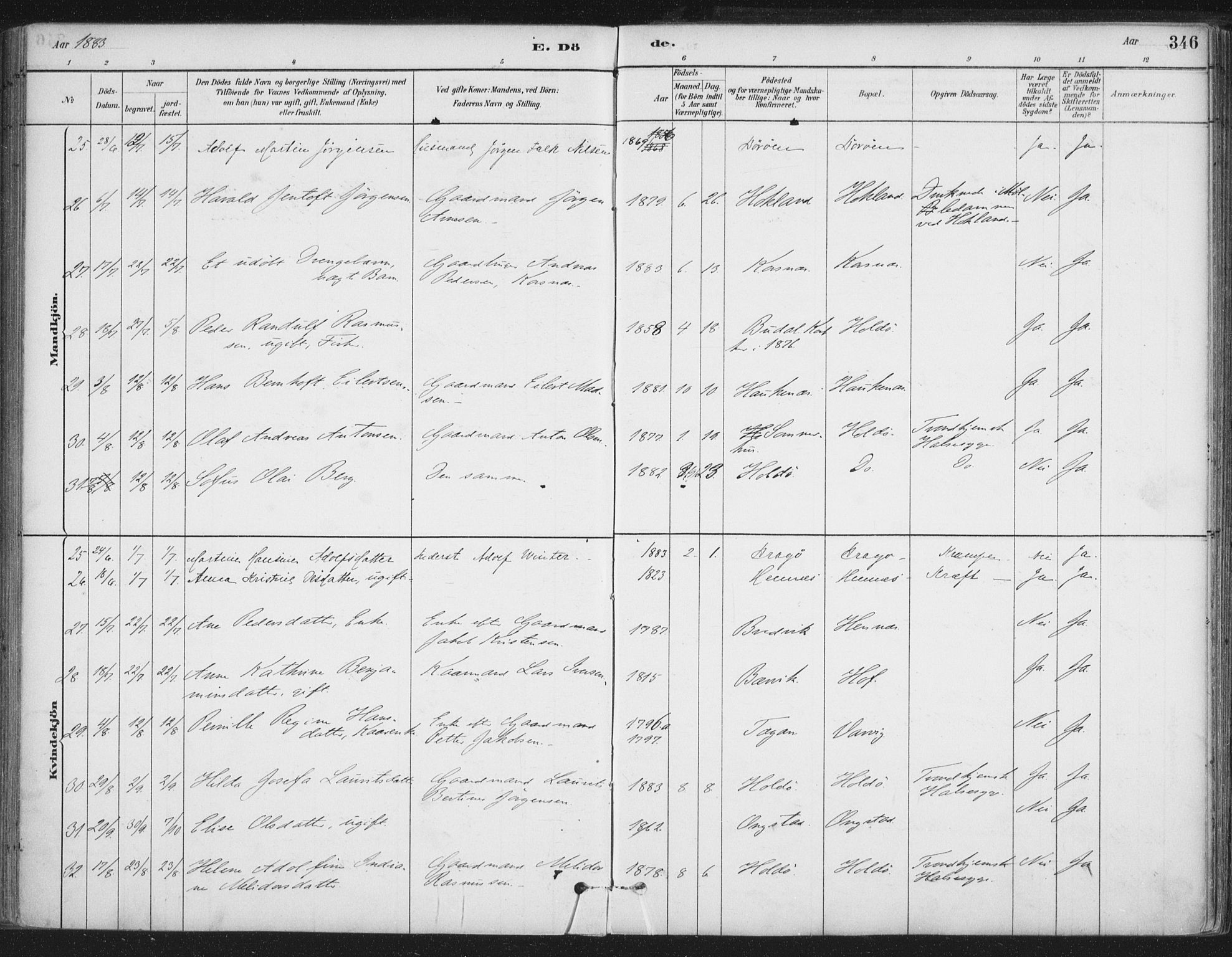 Ministerialprotokoller, klokkerbøker og fødselsregistre - Nordland, AV/SAT-A-1459/888/L1244: Ministerialbok nr. 888A10, 1880-1890, s. 346