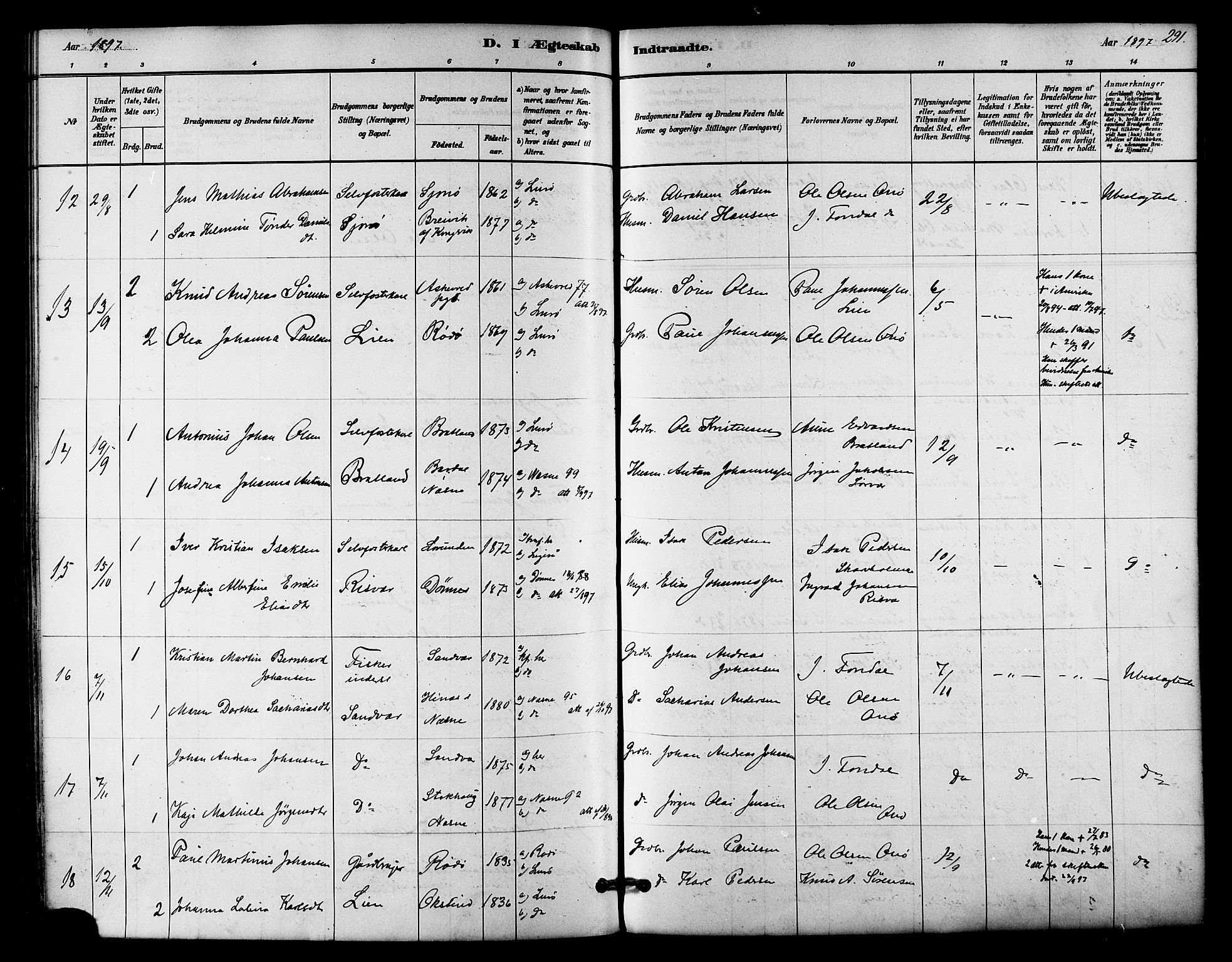 Ministerialprotokoller, klokkerbøker og fødselsregistre - Nordland, SAT/A-1459/839/L0568: Ministerialbok nr. 839A05, 1880-1902, s. 291