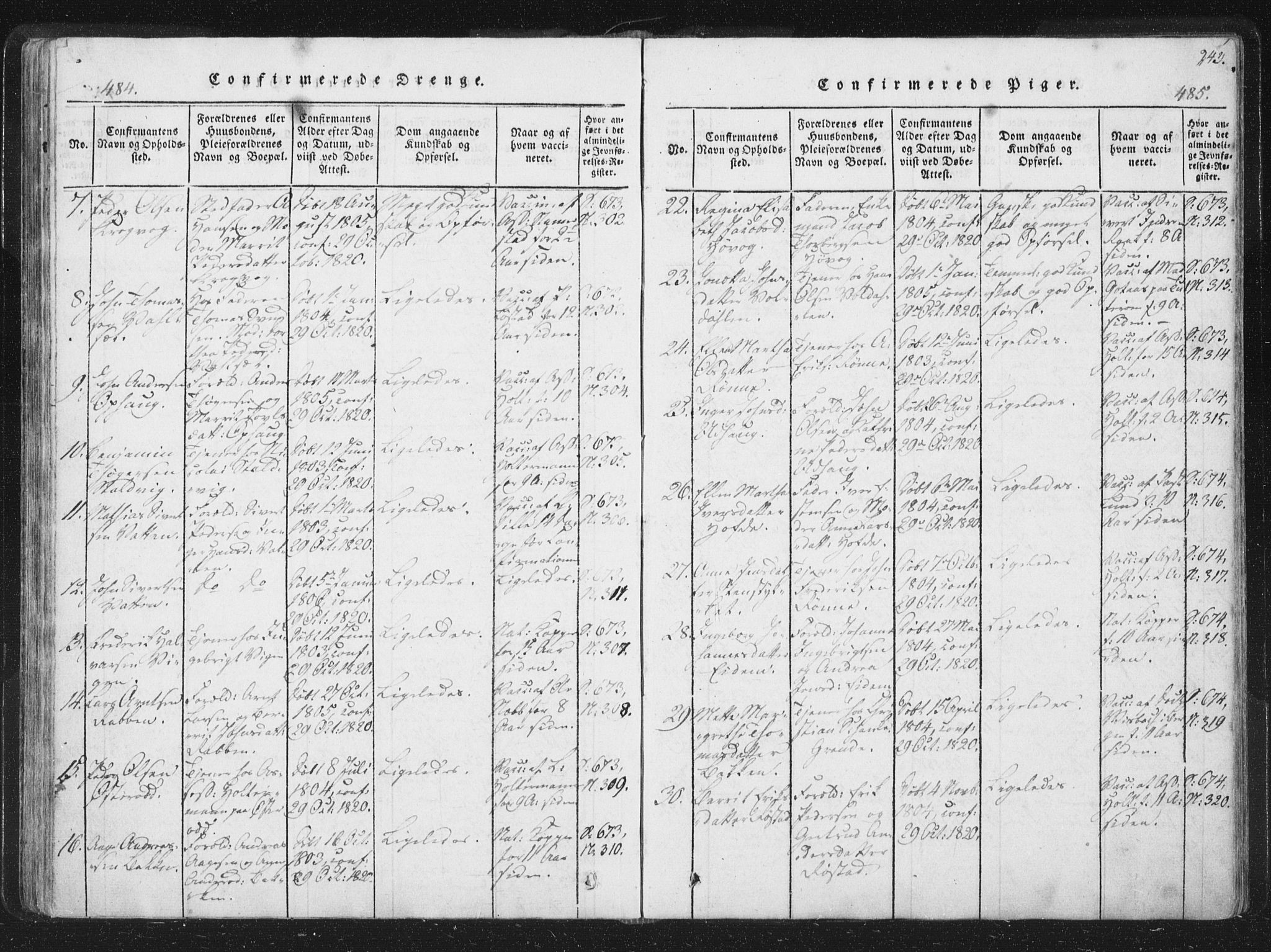 Ministerialprotokoller, klokkerbøker og fødselsregistre - Sør-Trøndelag, SAT/A-1456/659/L0734: Ministerialbok nr. 659A04, 1818-1825, s. 484-485