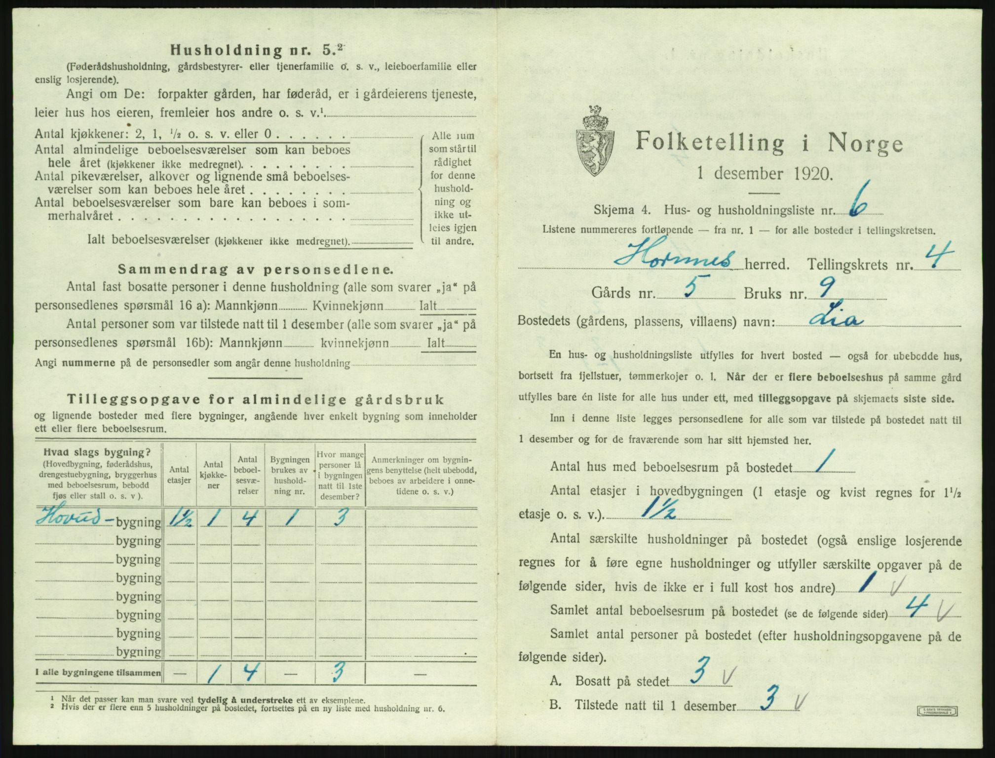 SAK, Folketelling 1920 for 0936 Hornnes herred, 1920, s. 183