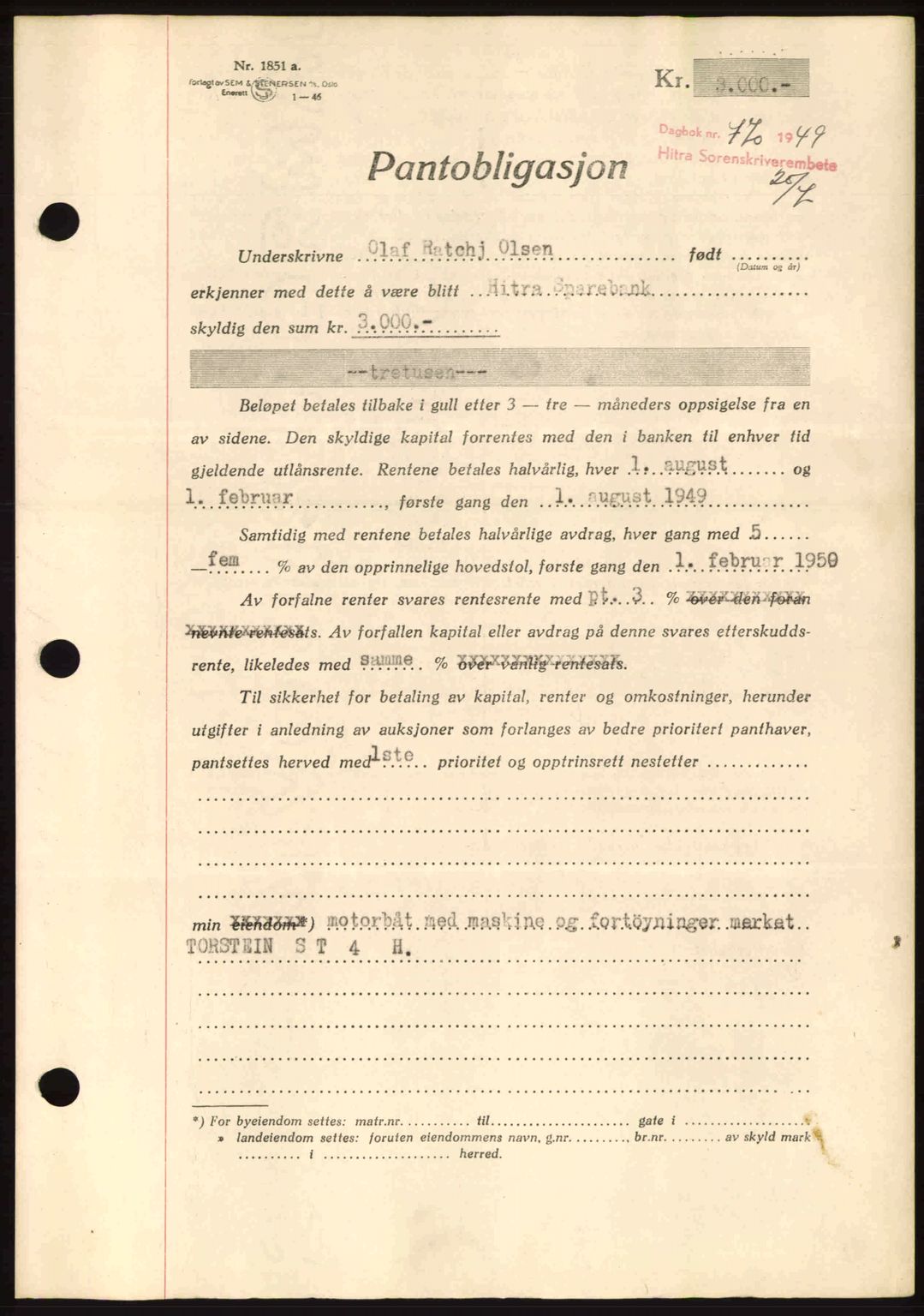 Hitra sorenskriveri, AV/SAT-A-0018/2/2C/2Ca: Pantebok nr. B1, 1939-1949, Dagboknr: 770/1949