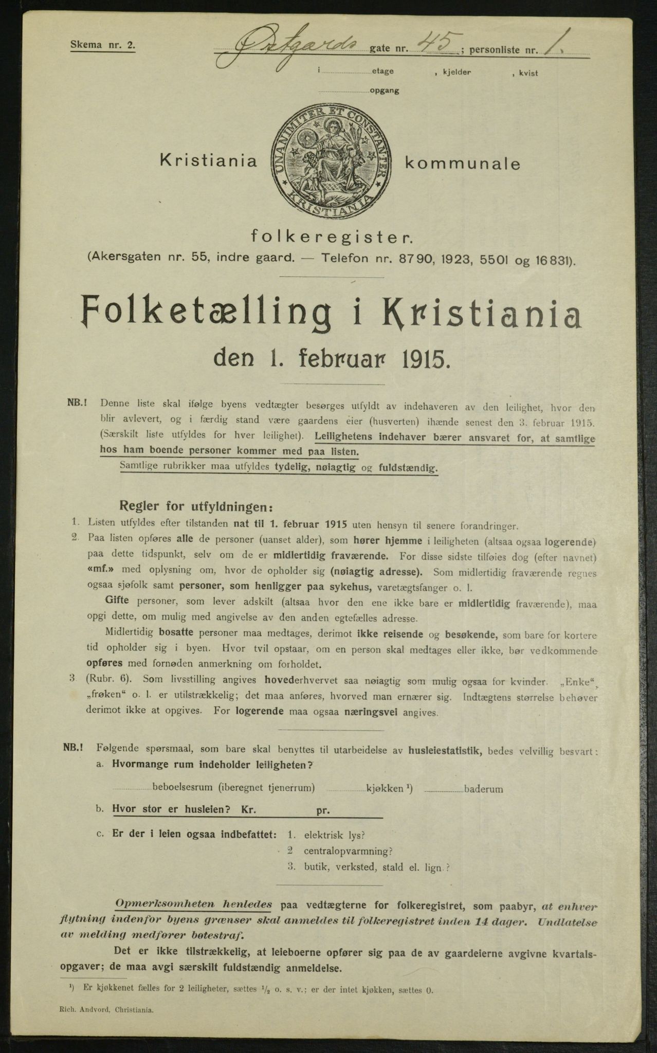 OBA, Kommunal folketelling 1.2.1915 for Kristiania, 1915, s. 129981