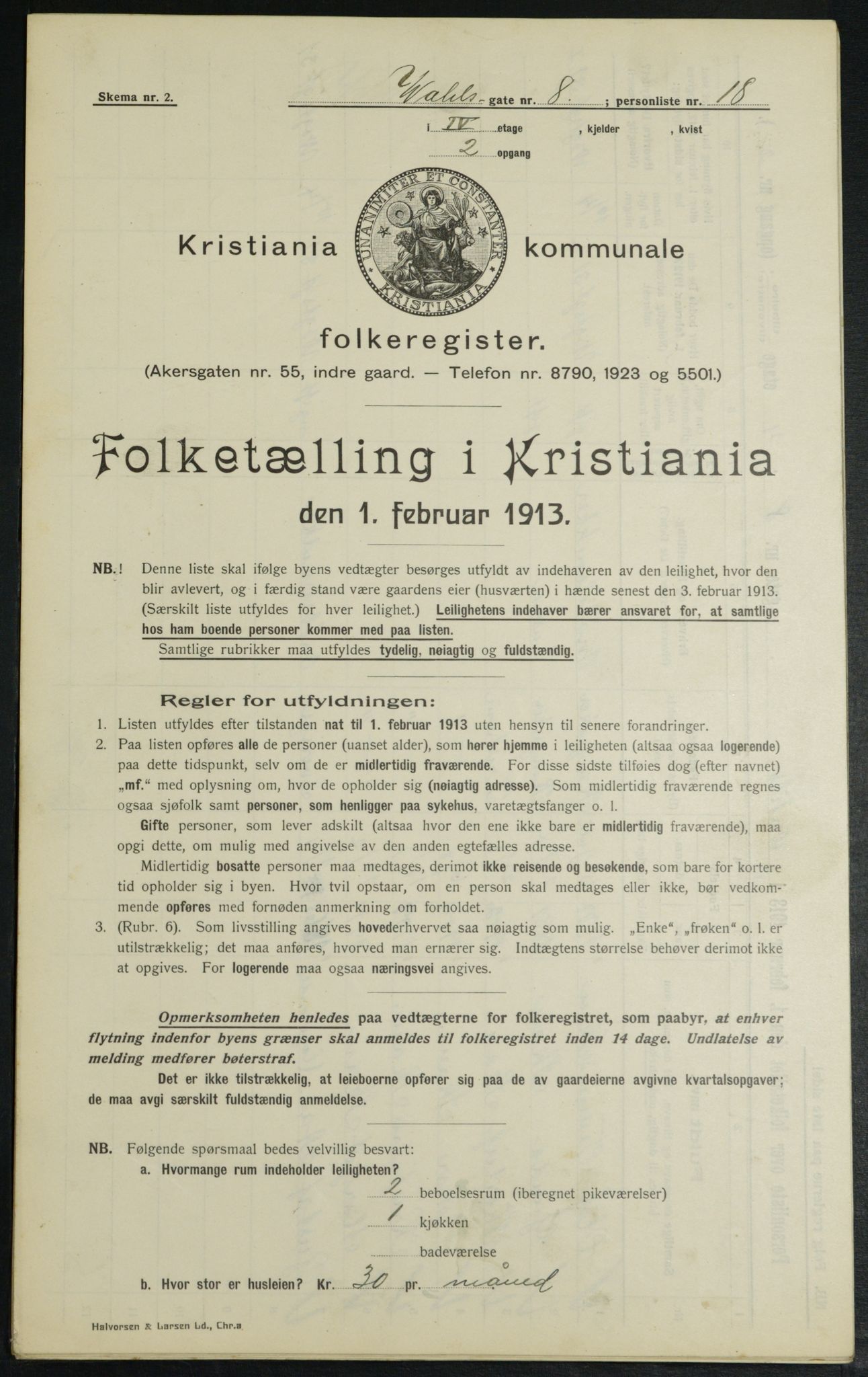 OBA, Kommunal folketelling 1.2.1913 for Kristiania, 1913, s. 121463