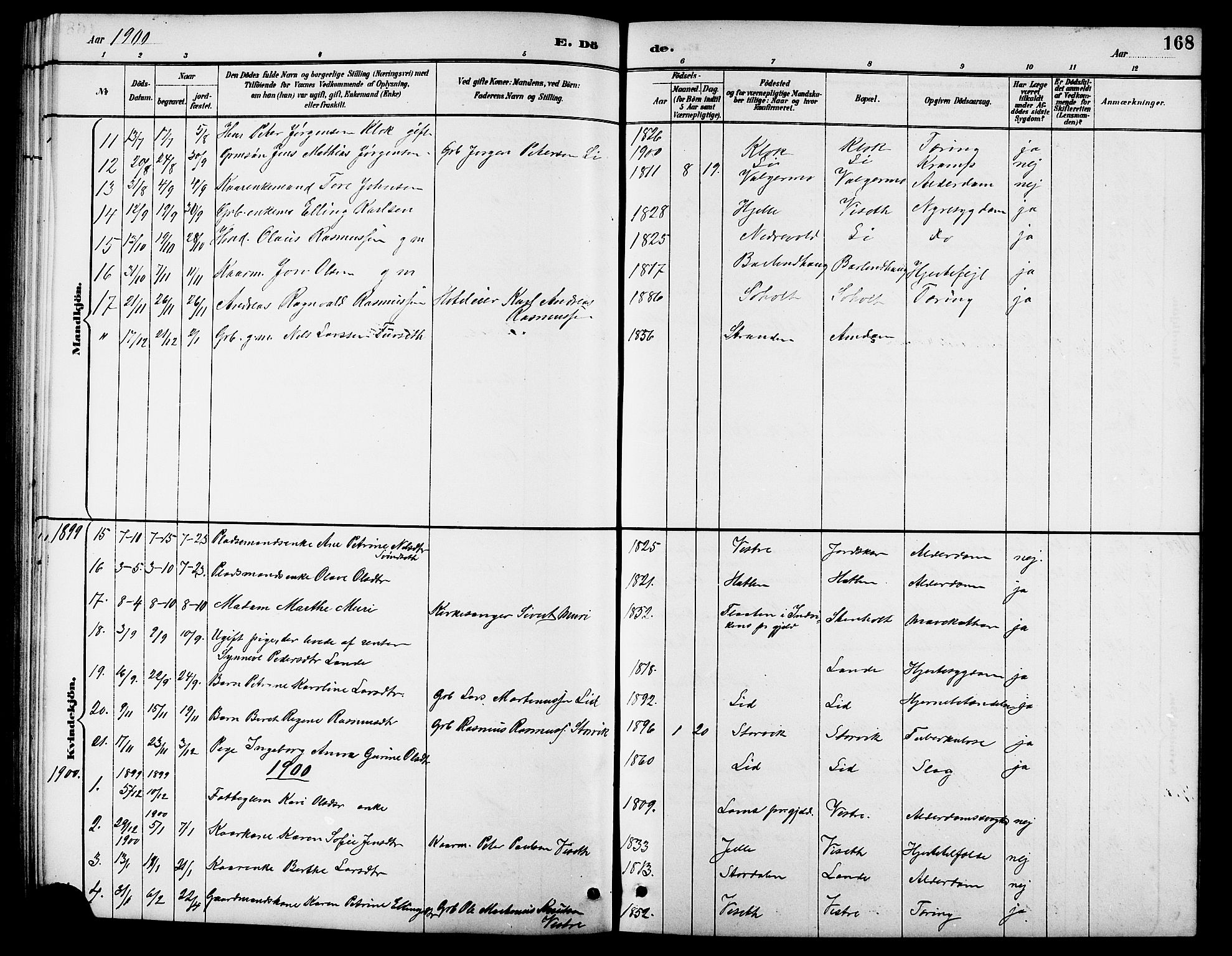 Ministerialprotokoller, klokkerbøker og fødselsregistre - Møre og Romsdal, SAT/A-1454/522/L0327: Klokkerbok nr. 522C06, 1890-1915, s. 168