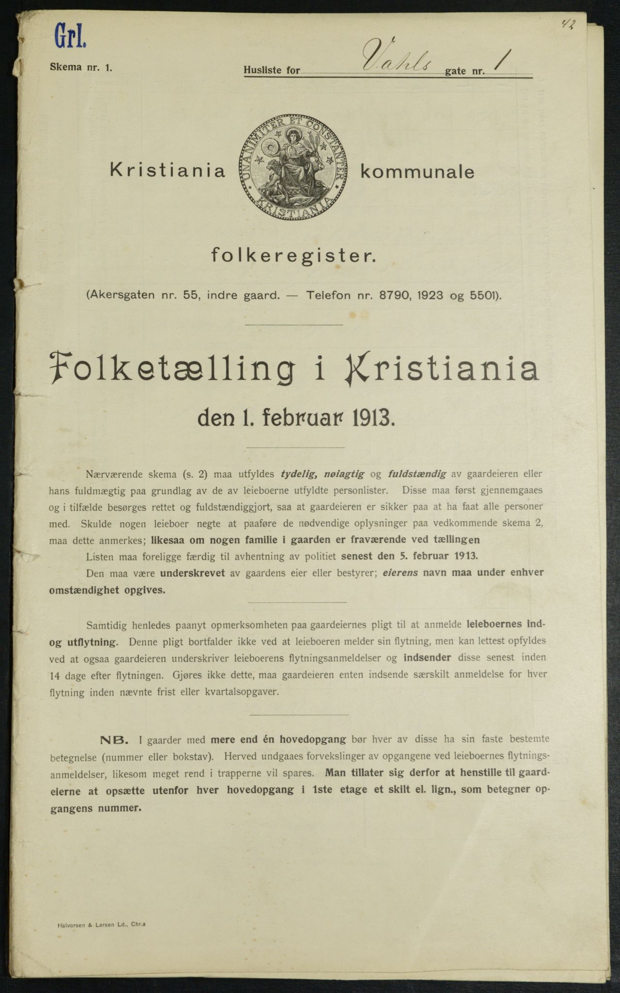 OBA, Kommunal folketelling 1.2.1913 for Kristiania, 1913, s. 121305