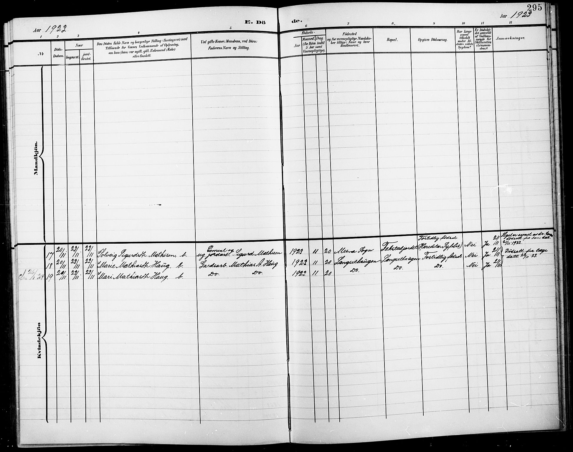 Fåberg prestekontor, AV/SAH-PREST-086/H/Ha/Hab/L0012: Klokkerbok nr. 12, 1903-1924, s. 295