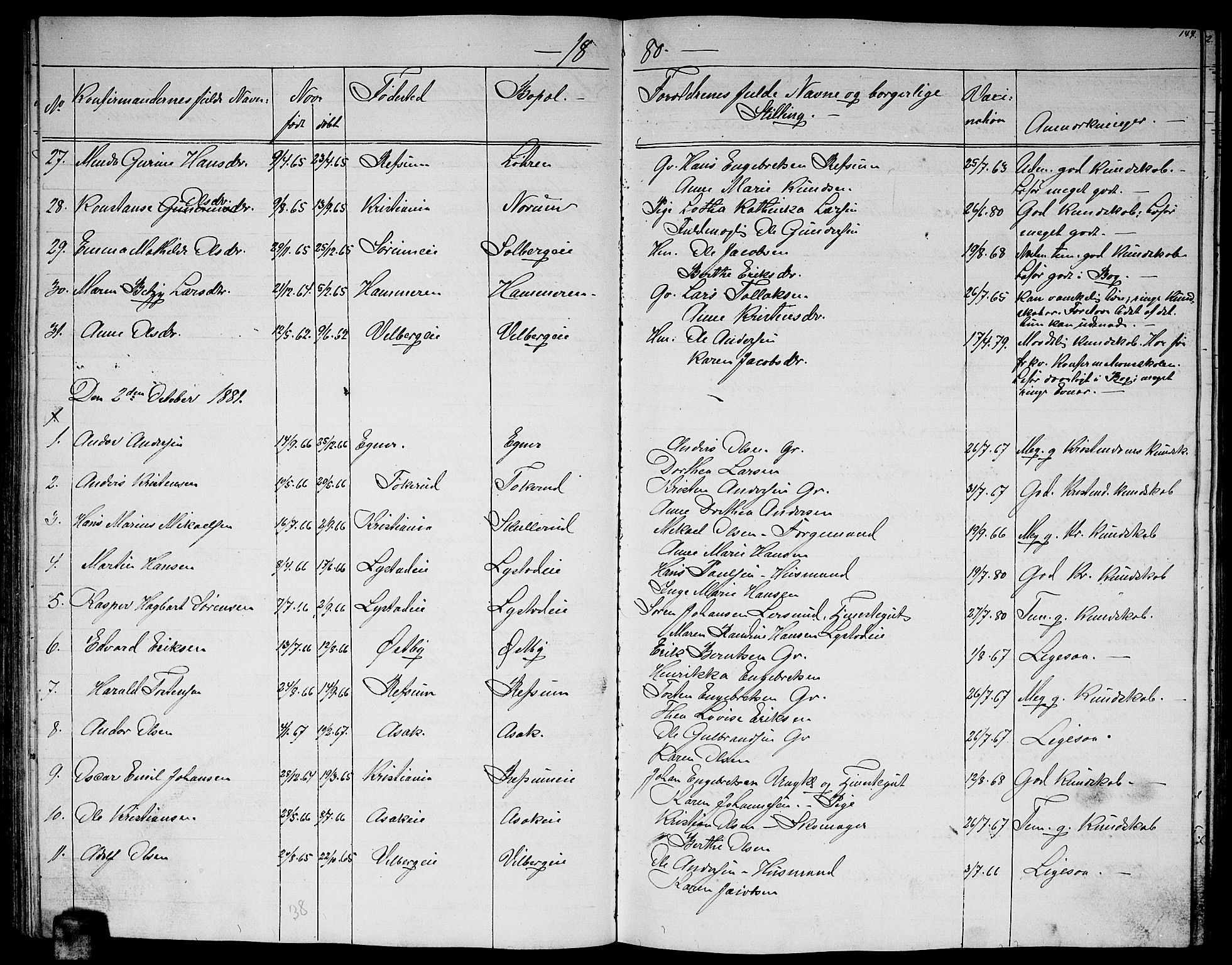 Sørum prestekontor Kirkebøker, AV/SAO-A-10303/G/Ga/L0004: Klokkerbok nr. I 4, 1864-1885, s. 144