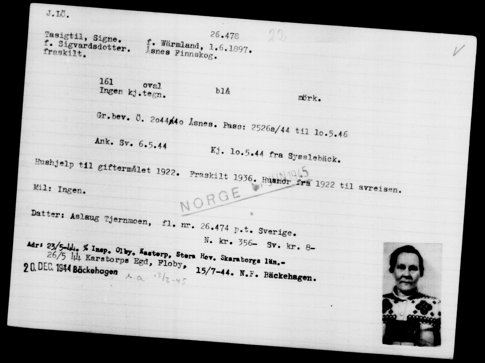 Den Kgl. Norske Legasjons Flyktningskontor, AV/RA-S-6753/V/Va/L0011: Kjesäterkartoteket.  Flyktningenr. 25300-28349, 1940-1945, s. 1239