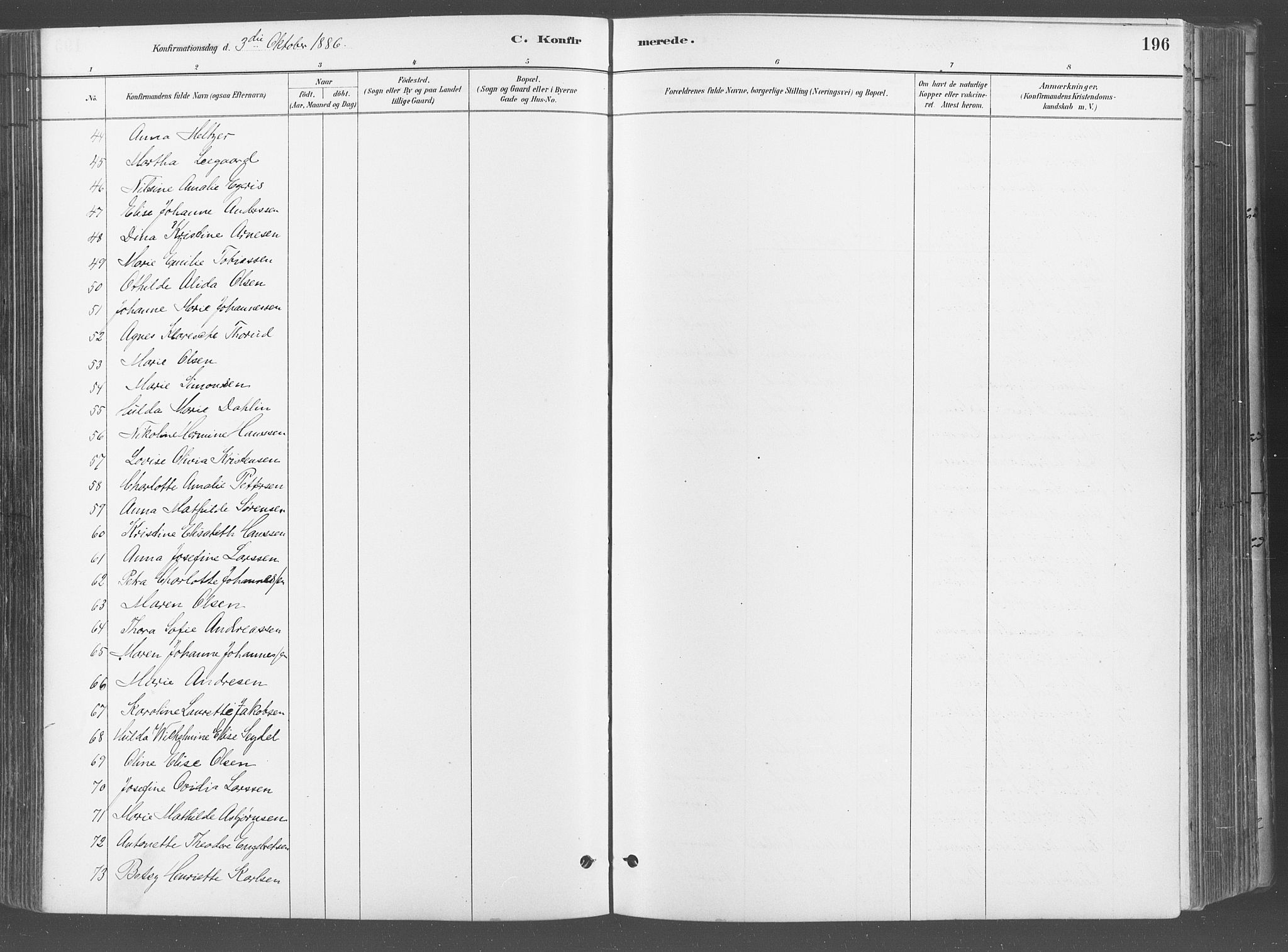 Fredrikstad domkirkes prestekontor Kirkebøker, AV/SAO-A-10906/G/Ga/L0003: Klokkerbok nr. 3, 1880-1900, s. 196