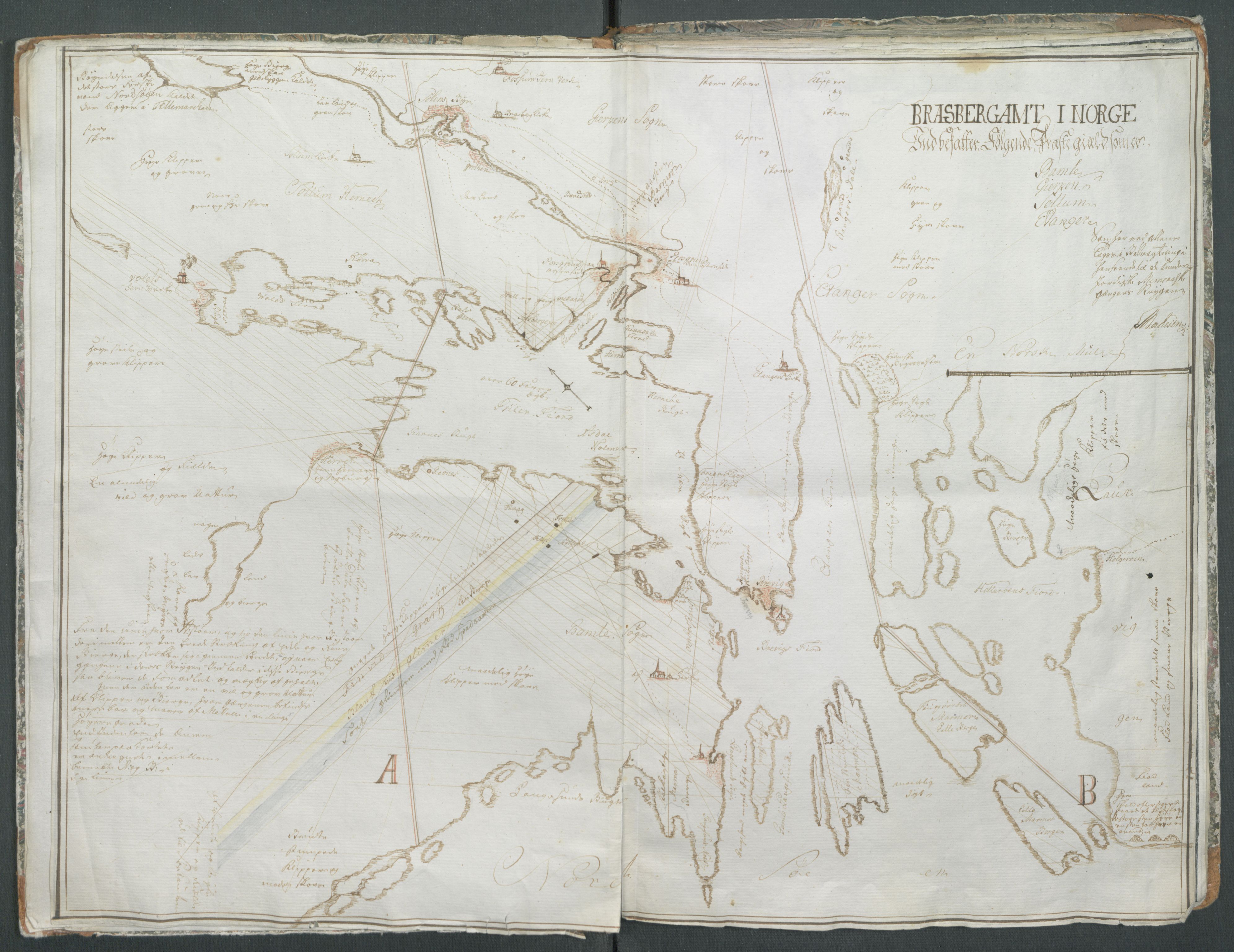 Brünnichs samling, AV/RA-PA-0171/F/L0097: Machesens Mineralogiske Beskrivelse over Biergene i Bradsbergamt med Dertil hørende Carte og Sex Tegninger af Prospecter, 1730-1739