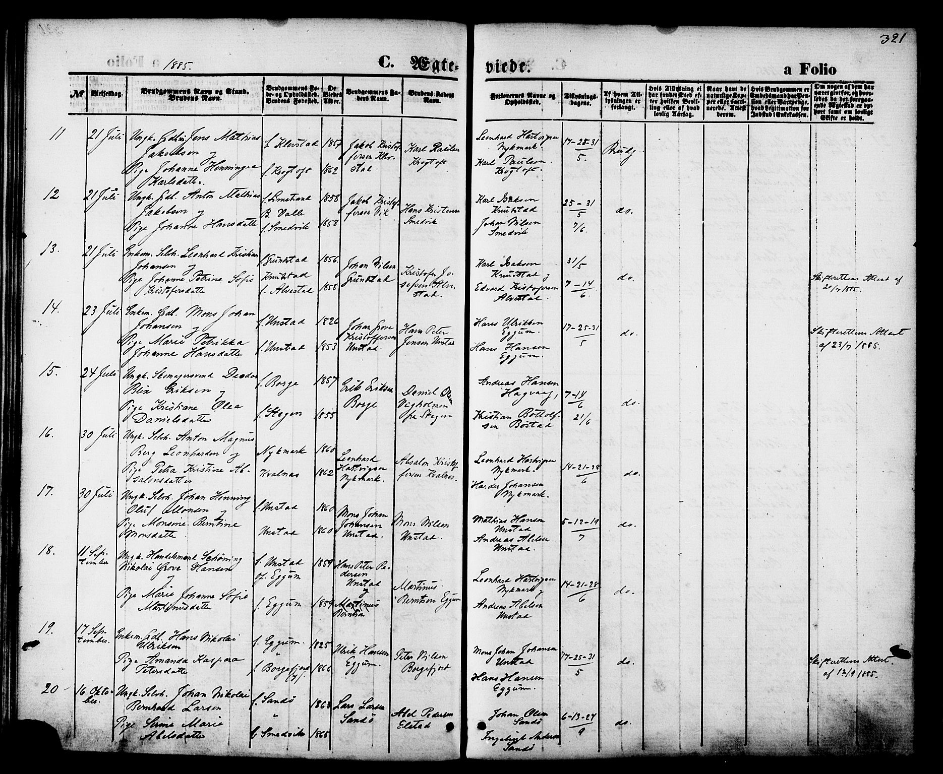 Ministerialprotokoller, klokkerbøker og fødselsregistre - Nordland, AV/SAT-A-1459/880/L1132: Ministerialbok nr. 880A06, 1869-1887, s. 321