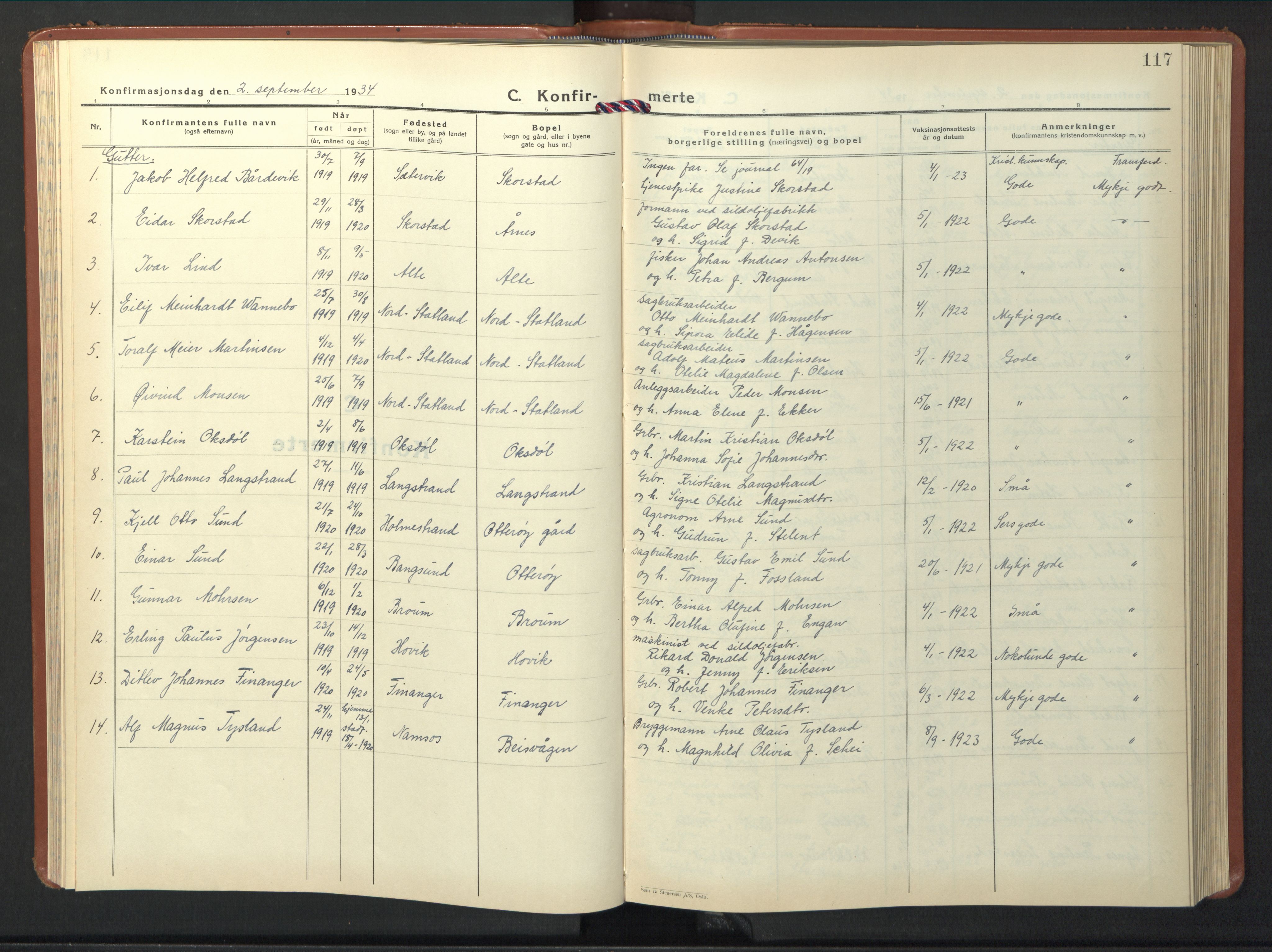 Ministerialprotokoller, klokkerbøker og fødselsregistre - Nord-Trøndelag, AV/SAT-A-1458/774/L0631: Klokkerbok nr. 774C02, 1934-1950, s. 117