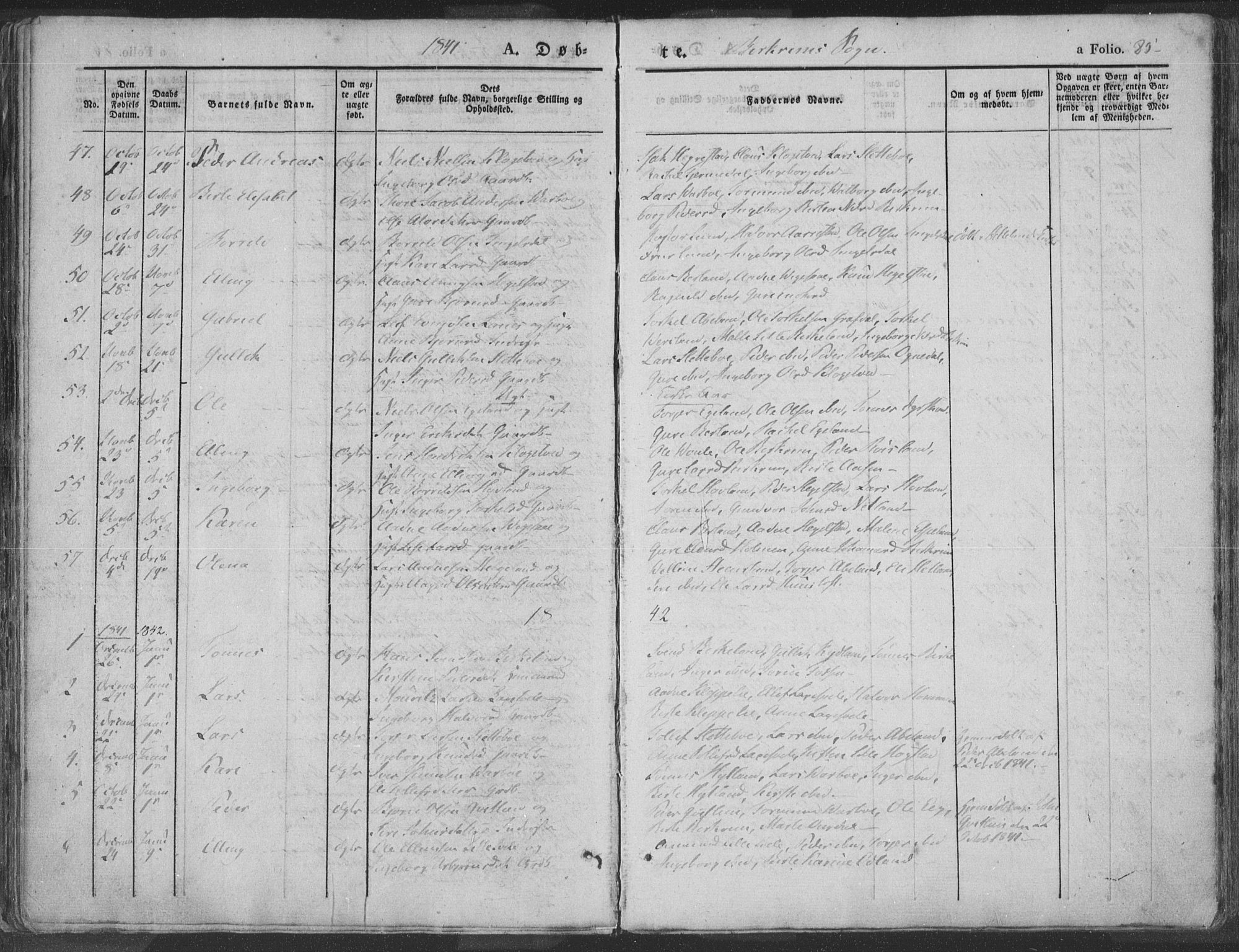 Helleland sokneprestkontor, SAST/A-101810: Ministerialbok nr. A 6.1, 1834-1863, s. 85