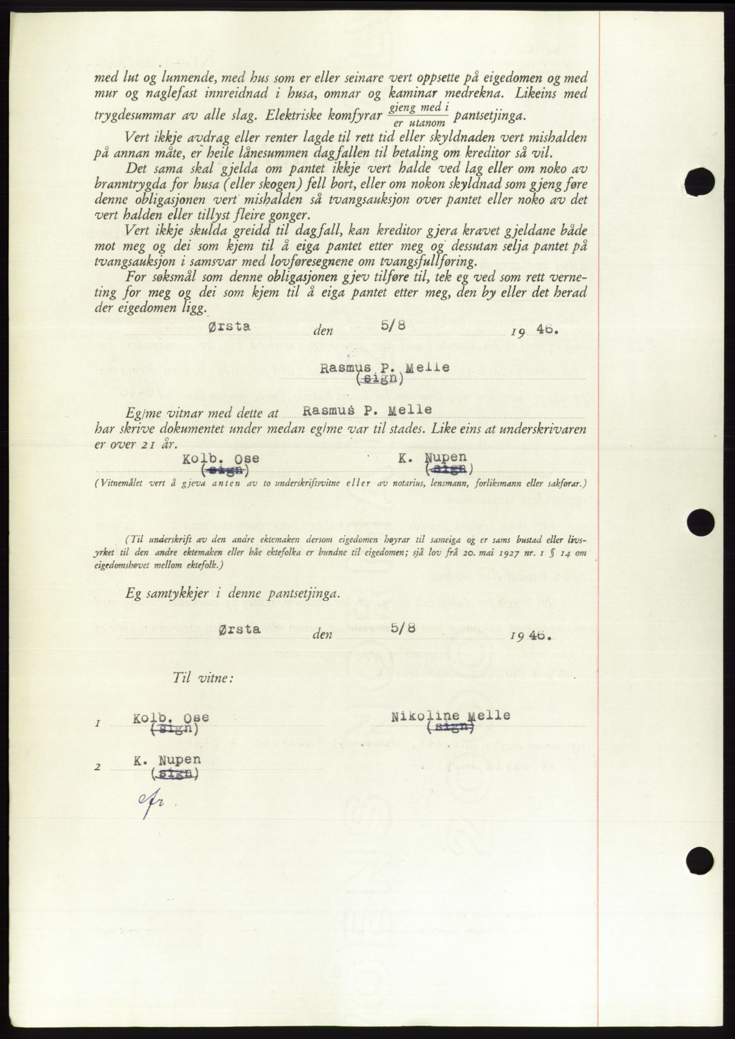 Søre Sunnmøre sorenskriveri, AV/SAT-A-4122/1/2/2C/L0114: Pantebok nr. 1-2B, 1943-1947, Dagboknr: 942/1946