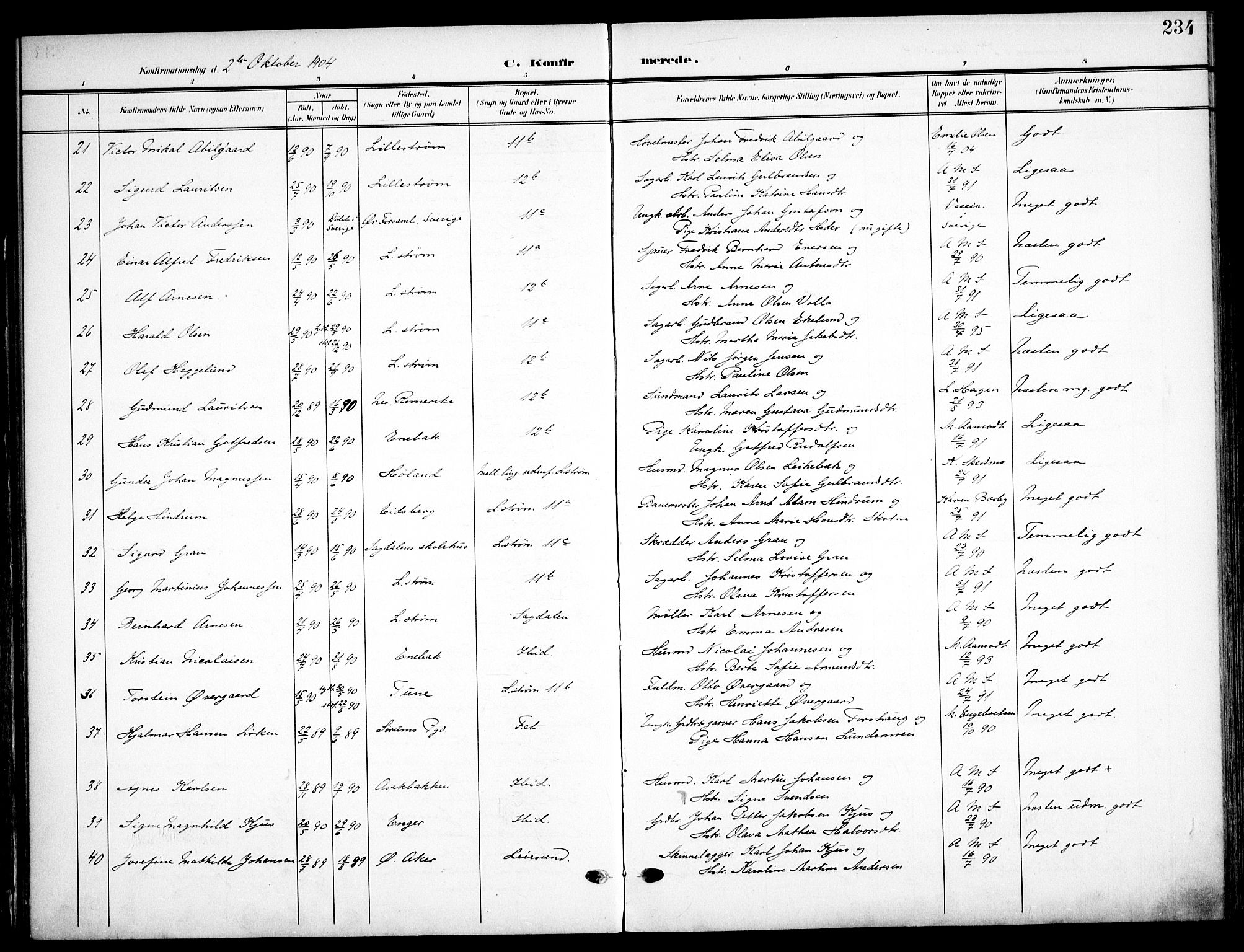 Skedsmo prestekontor Kirkebøker, AV/SAO-A-10033a/F/Fa/L0015: Ministerialbok nr. I 15, 1902-1917, s. 234
