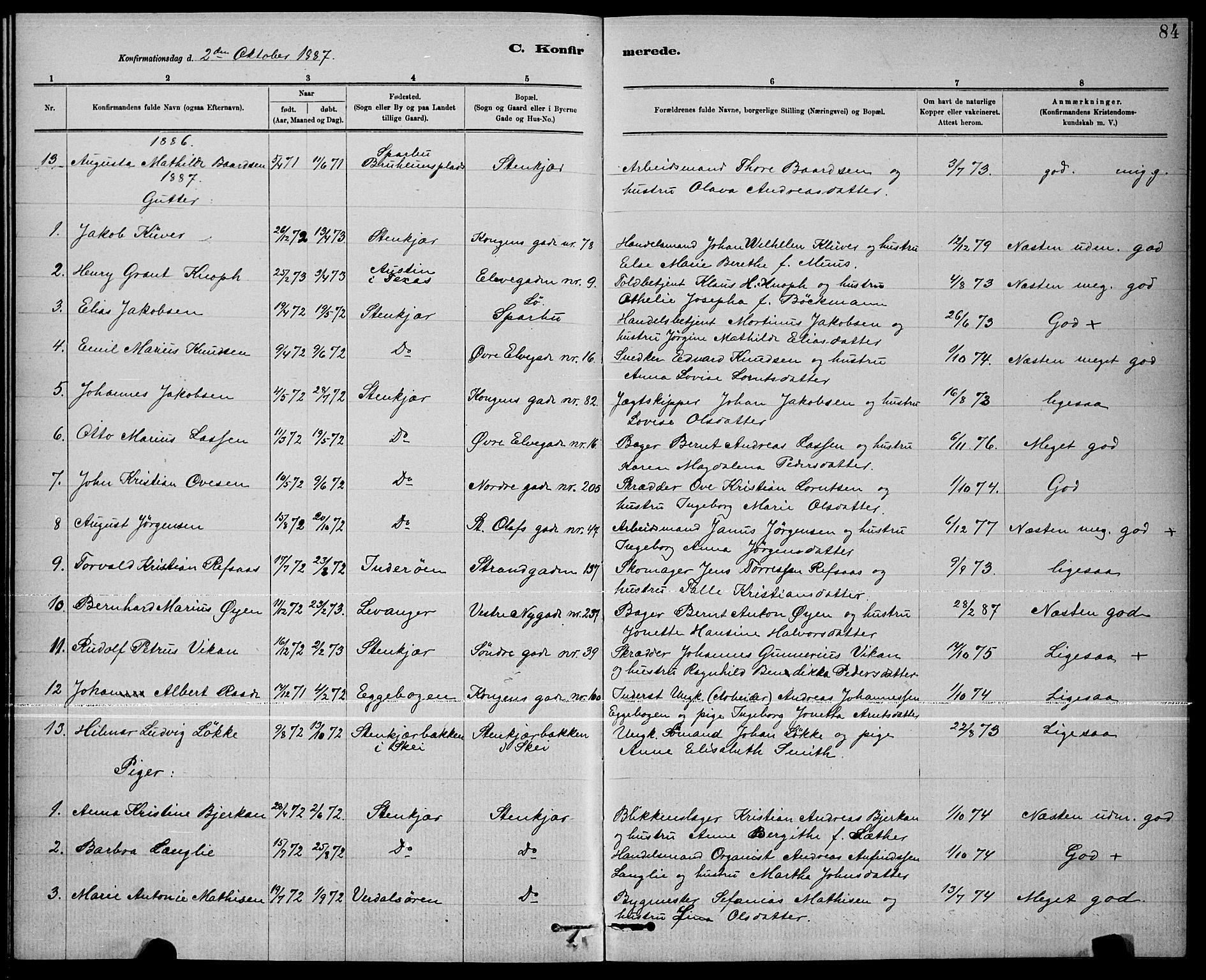 Ministerialprotokoller, klokkerbøker og fødselsregistre - Nord-Trøndelag, SAT/A-1458/739/L0374: Klokkerbok nr. 739C02, 1883-1898, s. 84