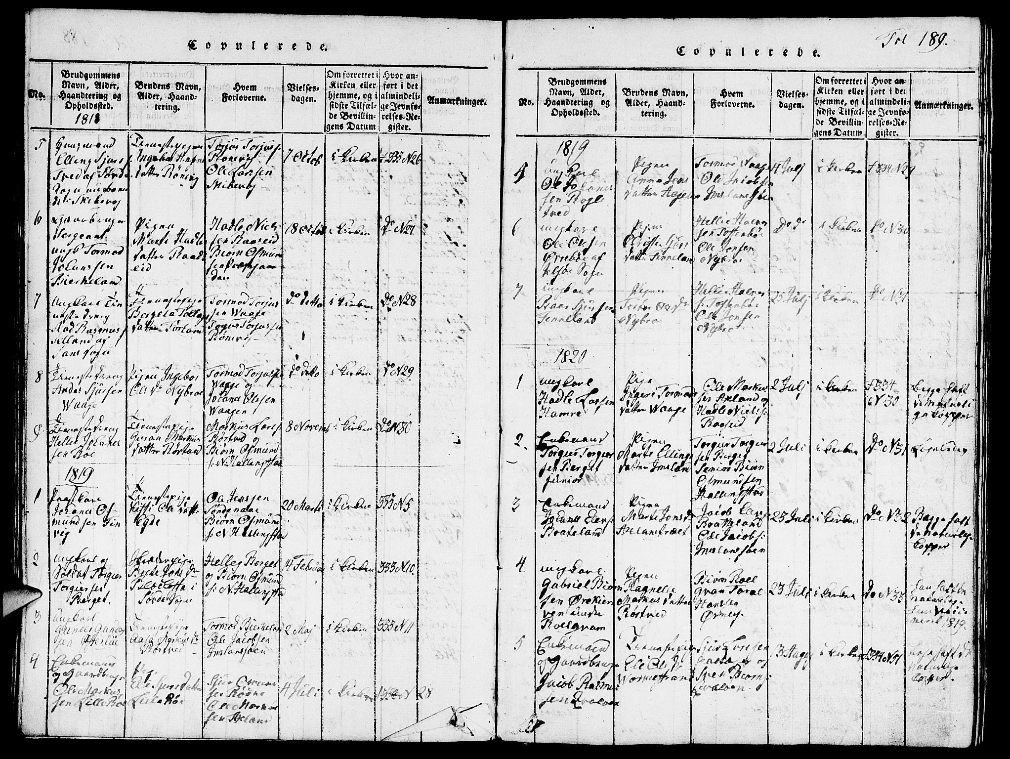 Vikedal sokneprestkontor, SAST/A-101840/01/V: Klokkerbok nr. B 3, 1816-1867, s. 189