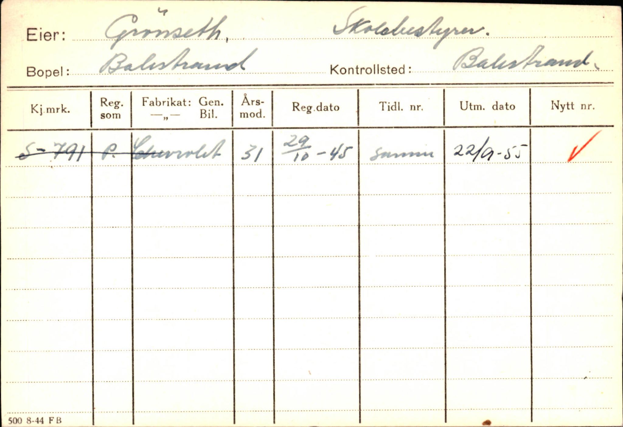 Statens vegvesen, Sogn og Fjordane vegkontor, SAB/A-5301/4/F/L0132: Eigarregister Askvoll A-Å. Balestrand A-Å, 1945-1975, s. 1787