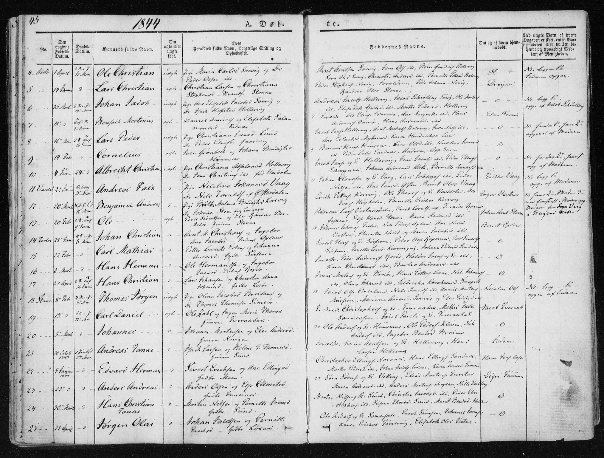 Ministerialprotokoller, klokkerbøker og fødselsregistre - Nordland, AV/SAT-A-1459/830/L0446: Ministerialbok nr. 830A10, 1831-1865, s. 45