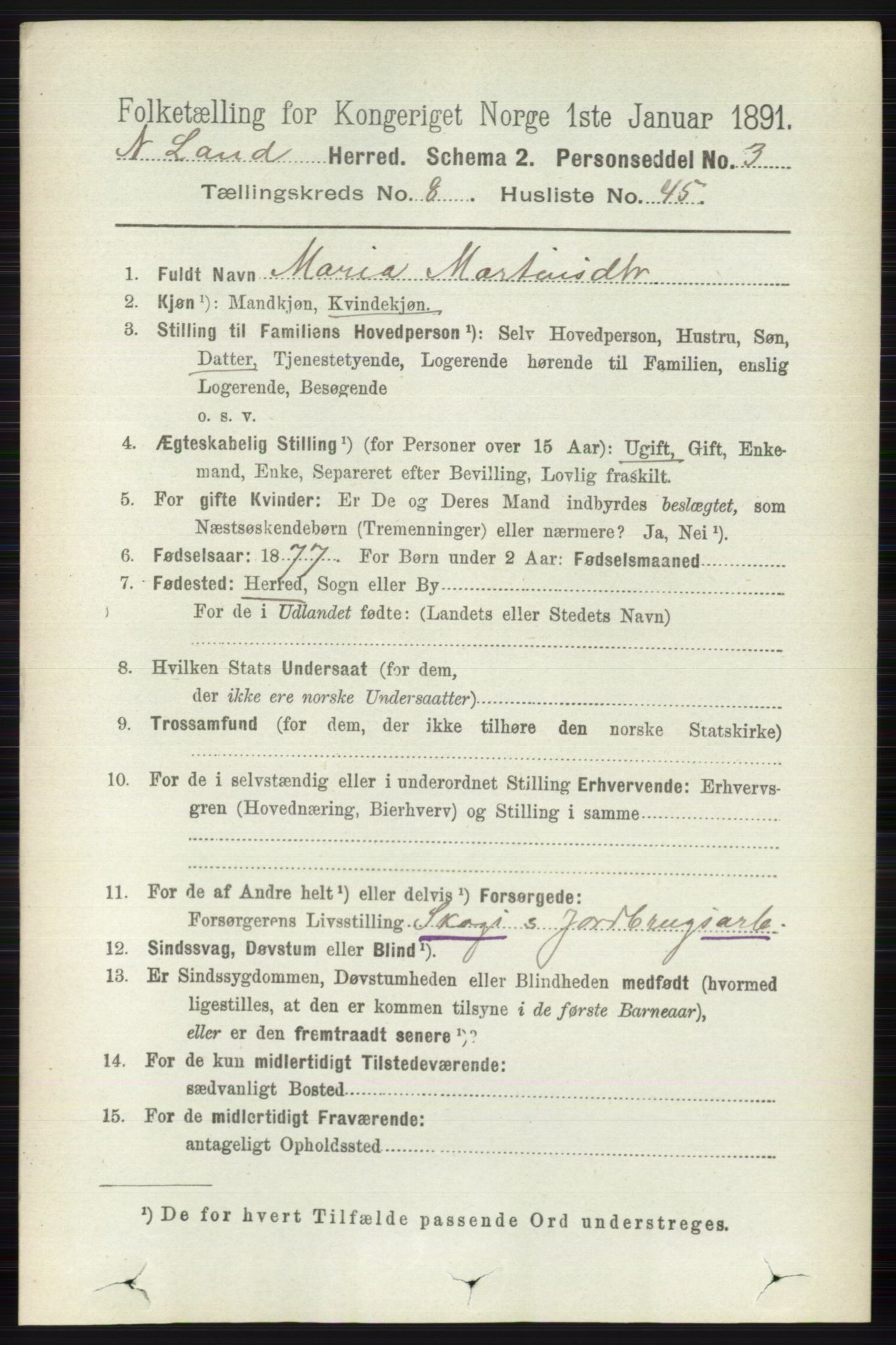 RA, Folketelling 1891 for 0538 Nordre Land herred, 1891, s. 2473