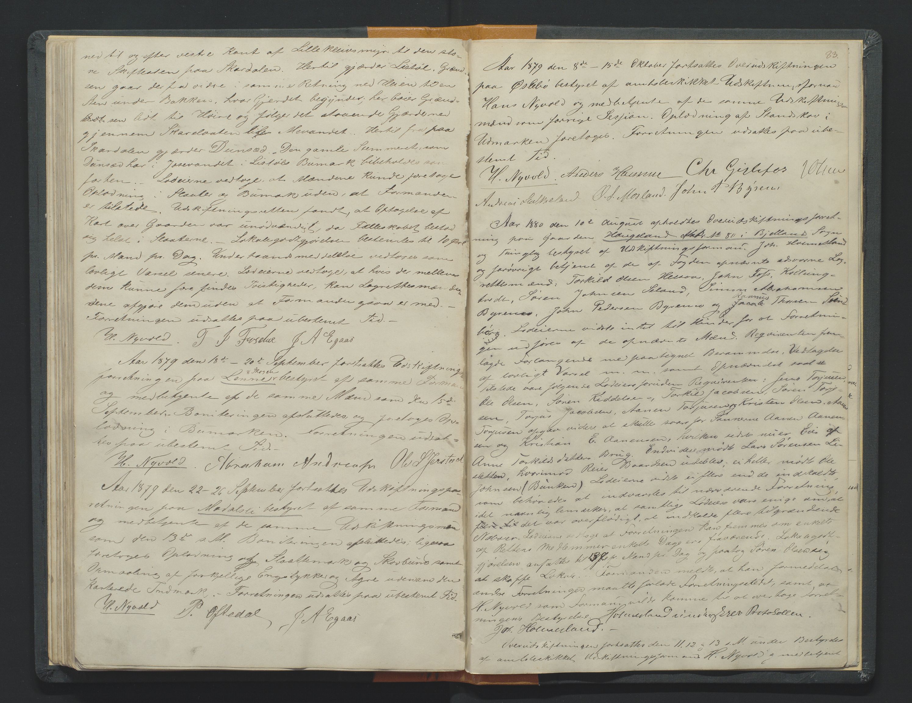 Utskiftningsformannen i Lister og Mandal amt, AV/SAK-1541-0003/F/Fa/Faa/L0005: Utskiftningsprotokoll med register nr 5, 1863-1880, s. 82b-83a
