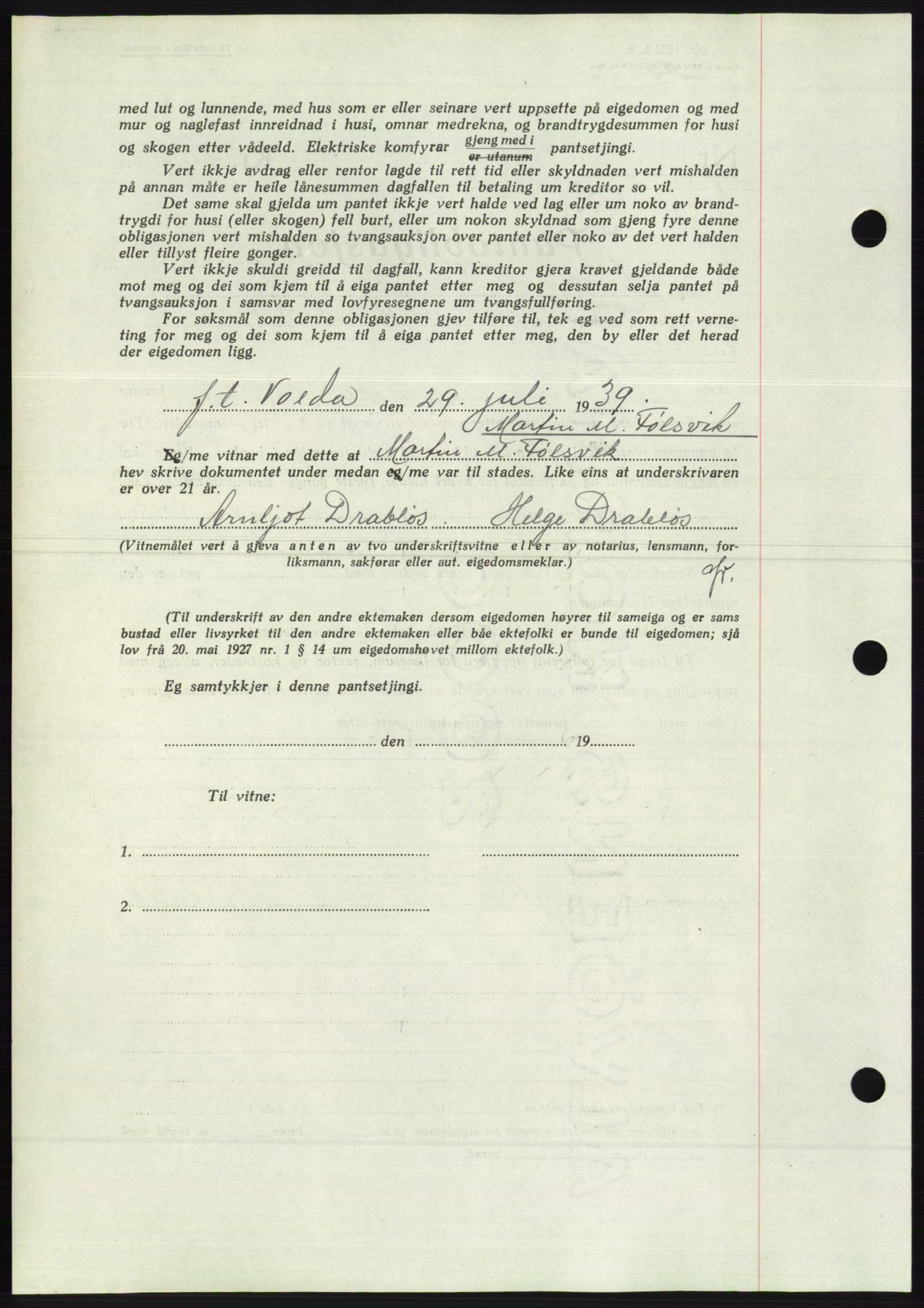 Søre Sunnmøre sorenskriveri, AV/SAT-A-4122/1/2/2C/L0068: Pantebok nr. 62, 1939-1939, Dagboknr: 1170/1939