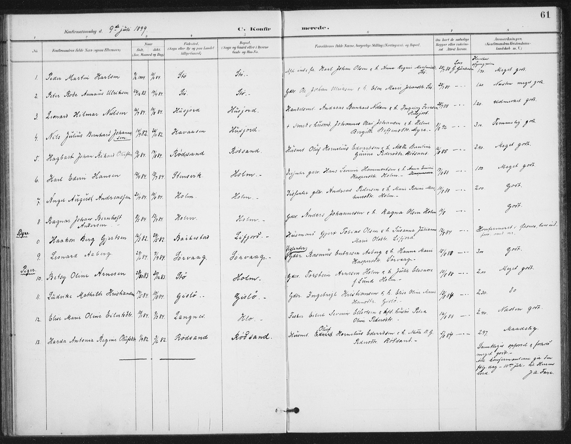 Ministerialprotokoller, klokkerbøker og fødselsregistre - Nordland, AV/SAT-A-1459/894/L1356: Ministerialbok nr. 894A02, 1897-1914, s. 61