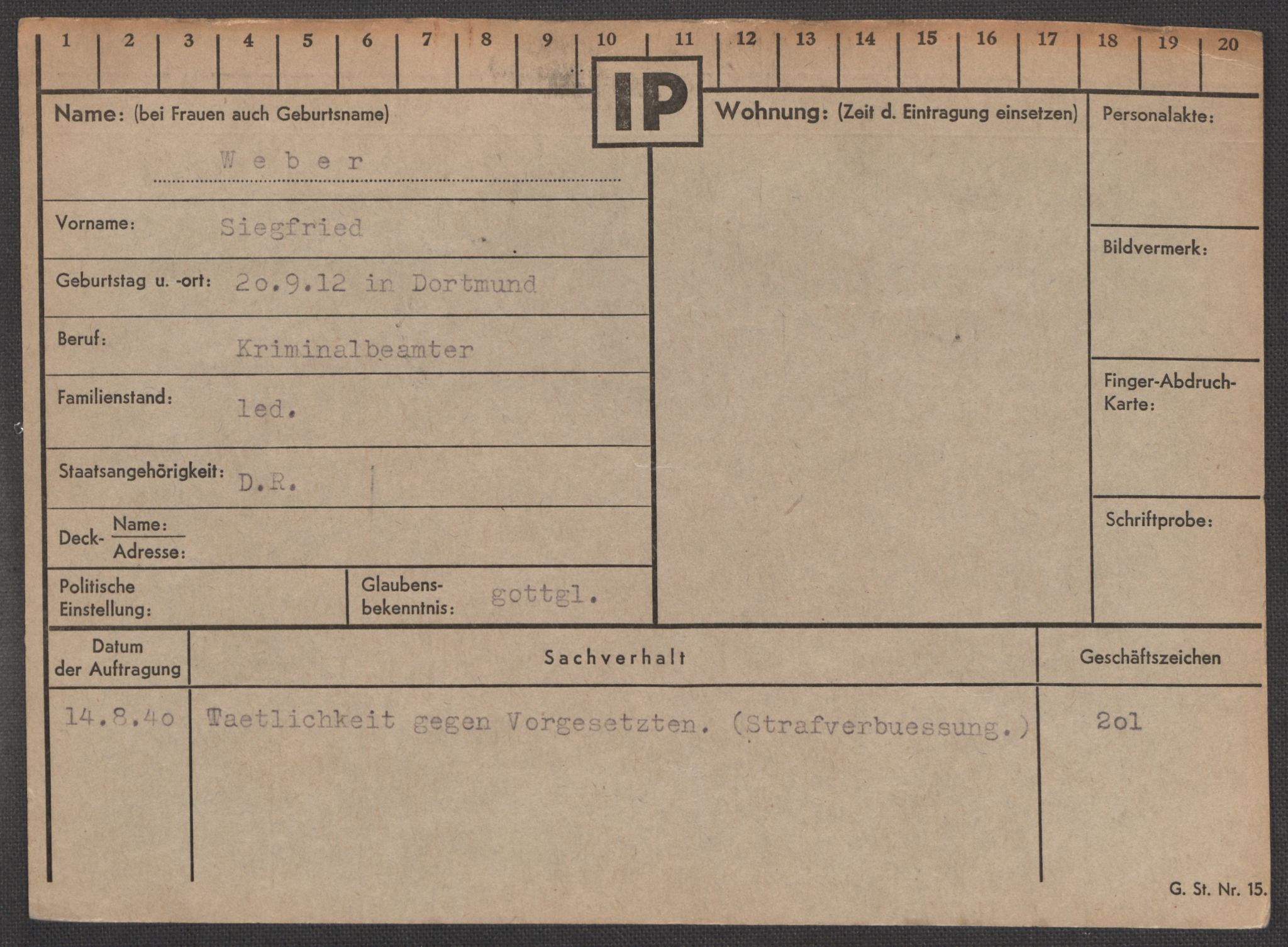 Befehlshaber der Sicherheitspolizei und des SD, RA/RAFA-5969/E/Ea/Eaa/L0010: Register over norske fanger i Møllergata 19: Sø-Å, 1940-1945, s. 896