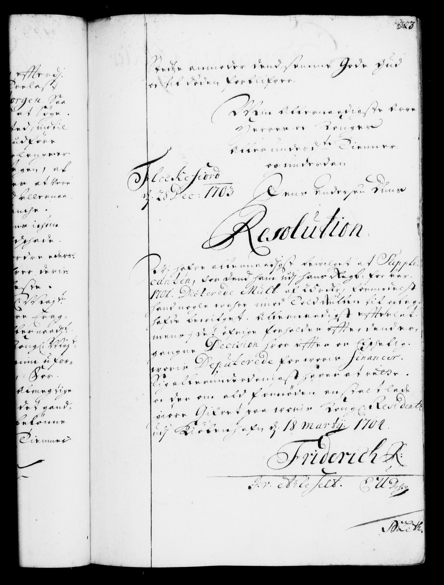 Rentekammeret, Kammerkanselliet, RA/EA-3111/G/Gf/Gfa/L0001: Resolusjonsprotokoll med register (merket RK 52.1), 1695-1706, s. 323