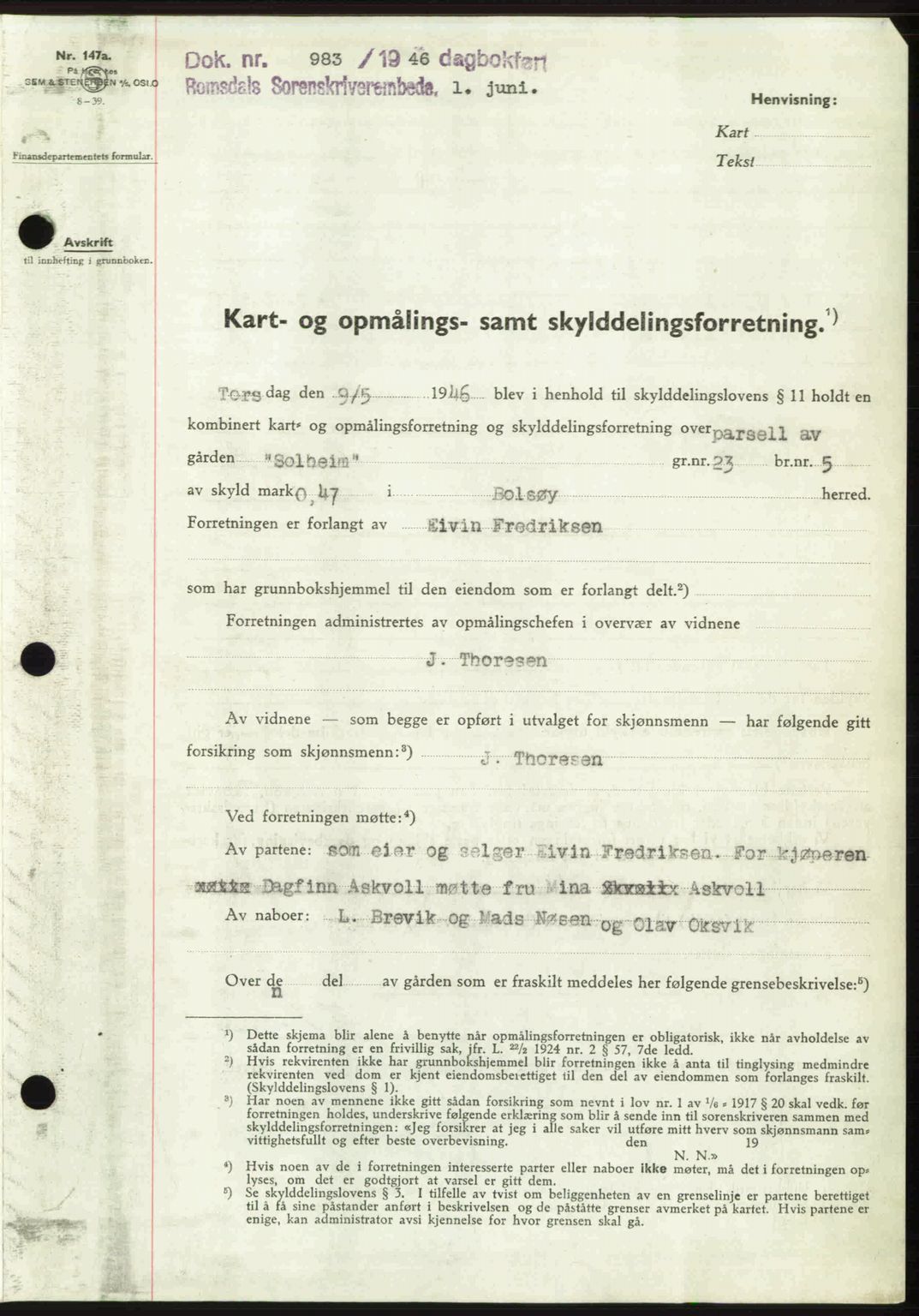 Romsdal sorenskriveri, AV/SAT-A-4149/1/2/2C: Pantebok nr. A20, 1946-1946, Dagboknr: 983/1946